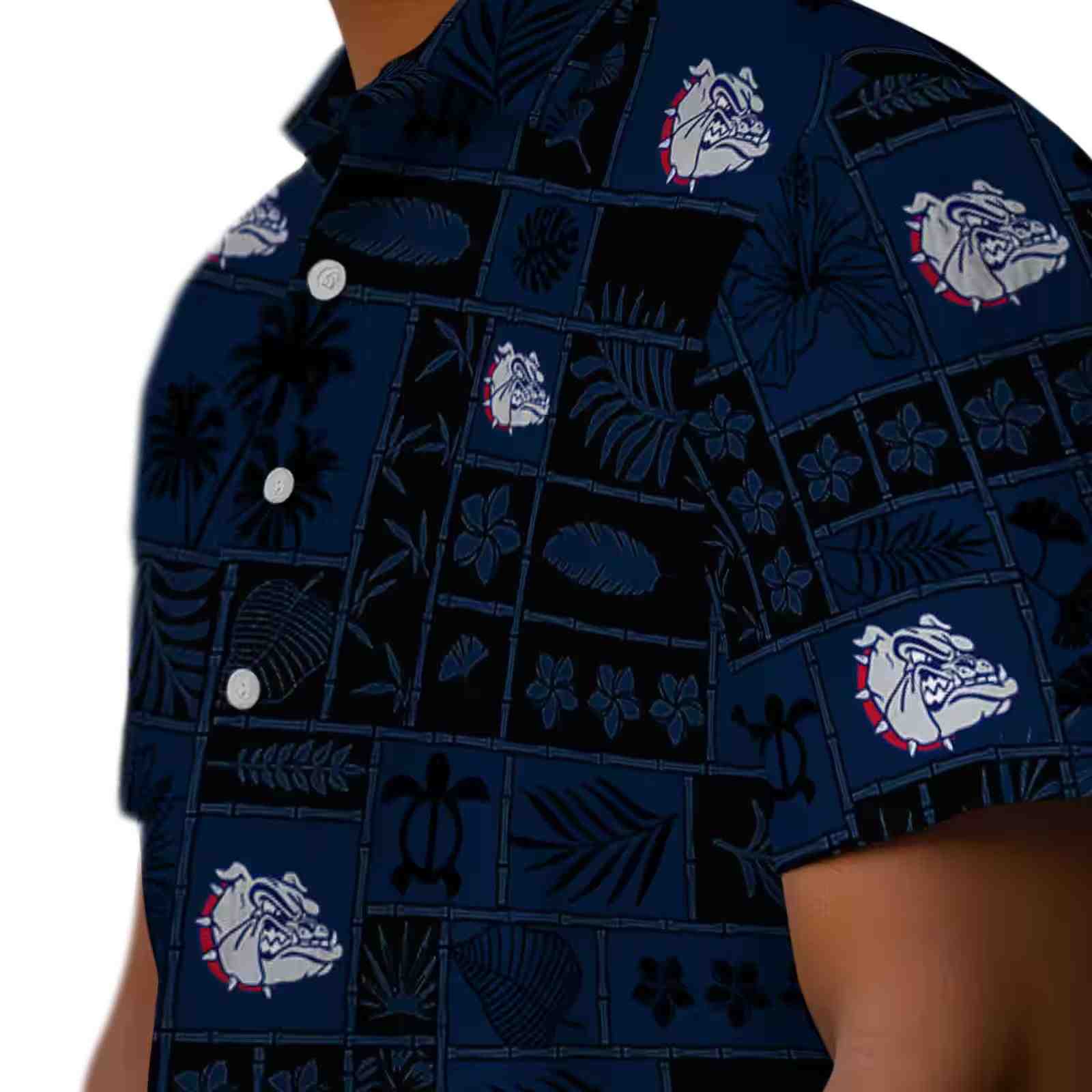 gonzaga bulldogs tropical patchwork blue black hawaiian shirt trendy