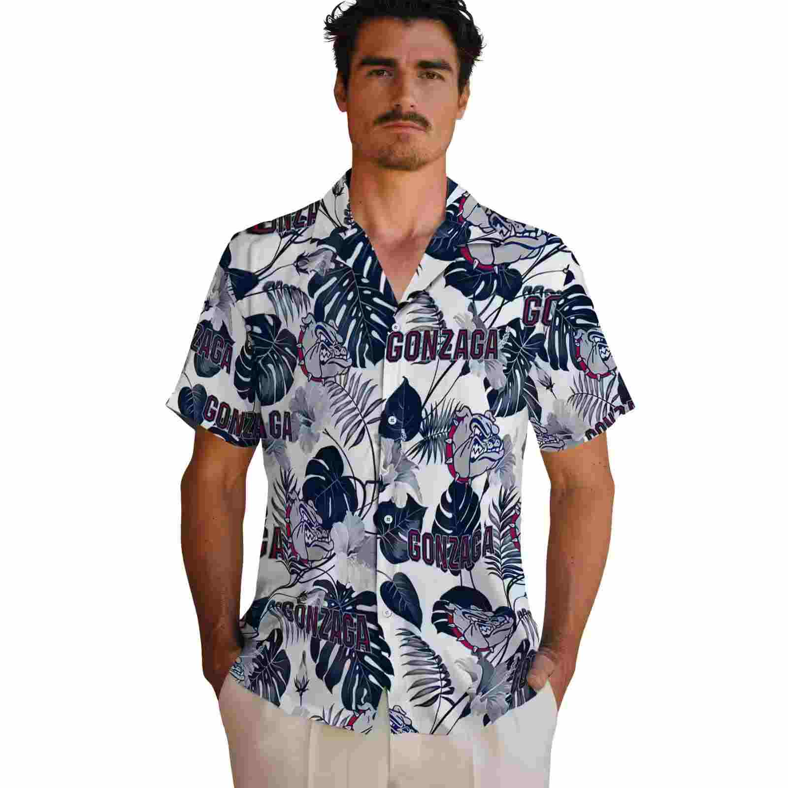 gonzaga bulldogs tropical plants blue white hawaiian shirt fashion forward