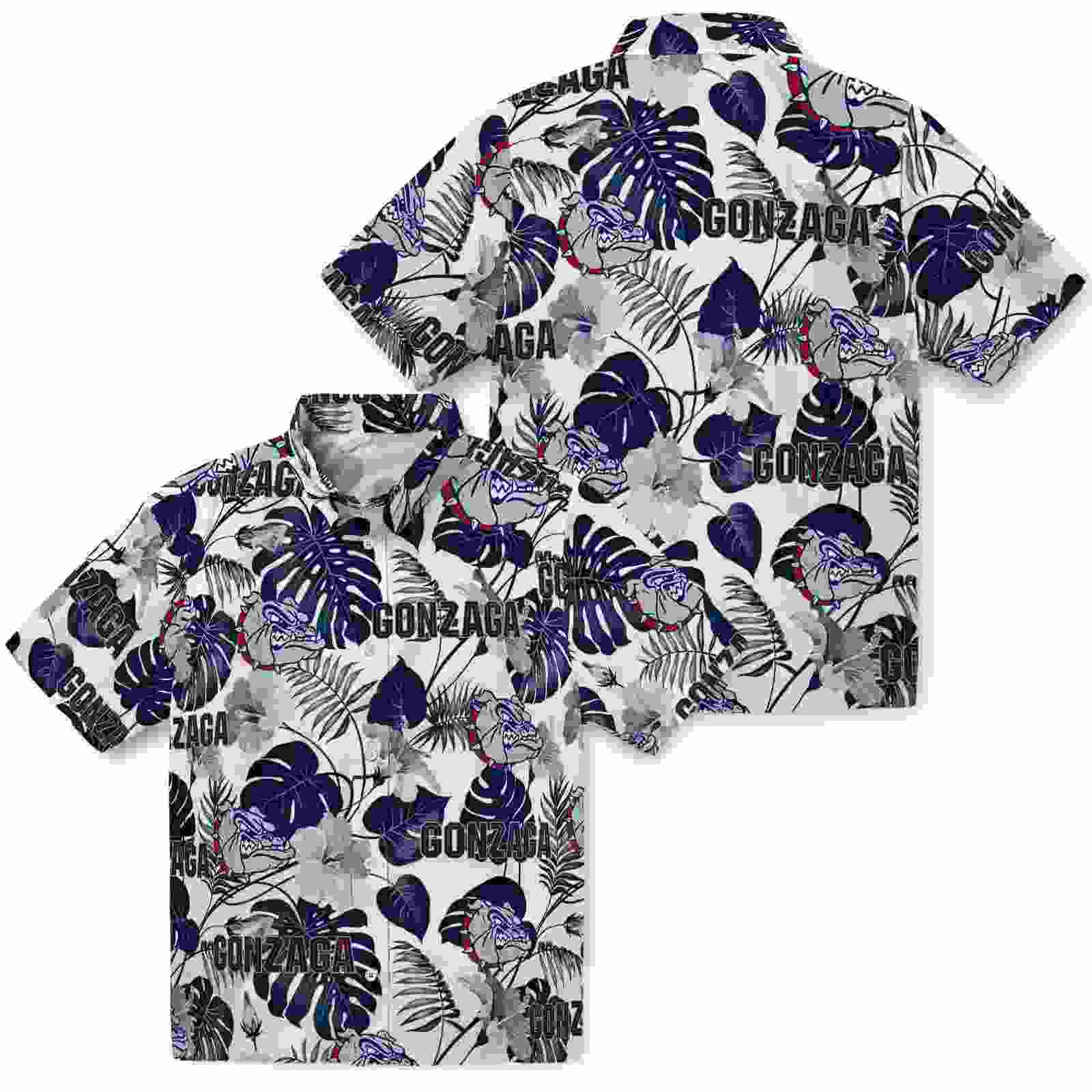 gonzaga bulldogs tropical plants blue white hawaiian shirt high quality