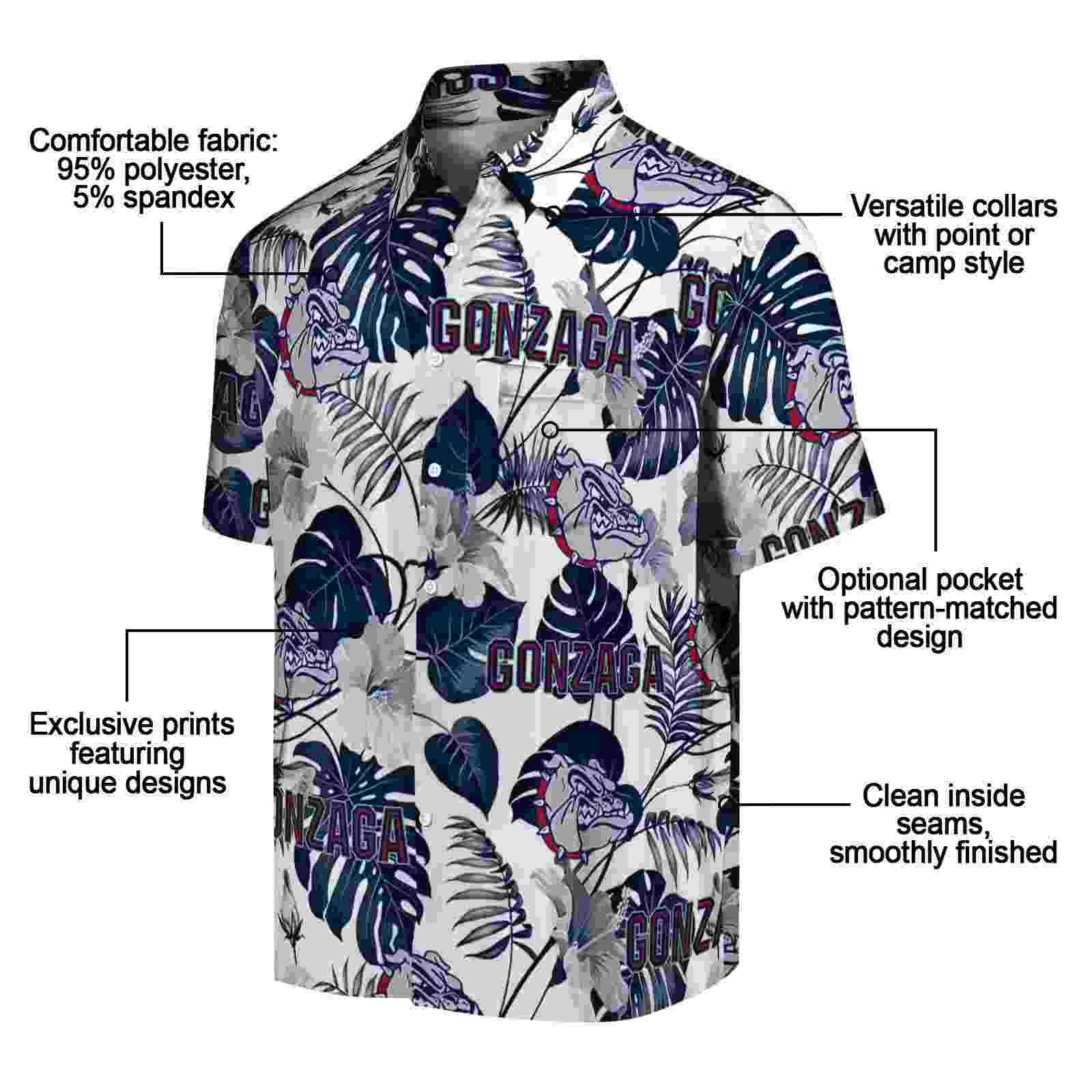 gonzaga bulldogs tropical plants blue white hawaiian shirt new arrival