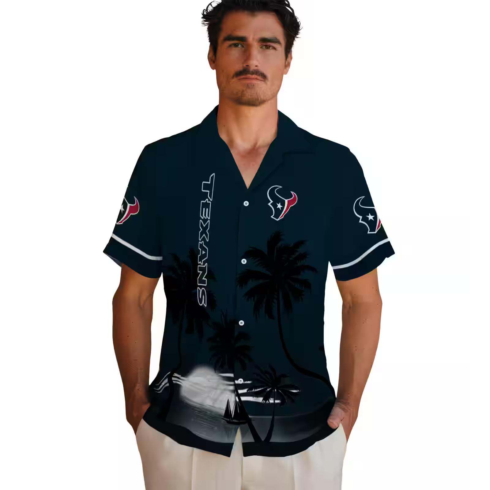 houston texans beach sunset blue black hawaiian shirt fashion forward