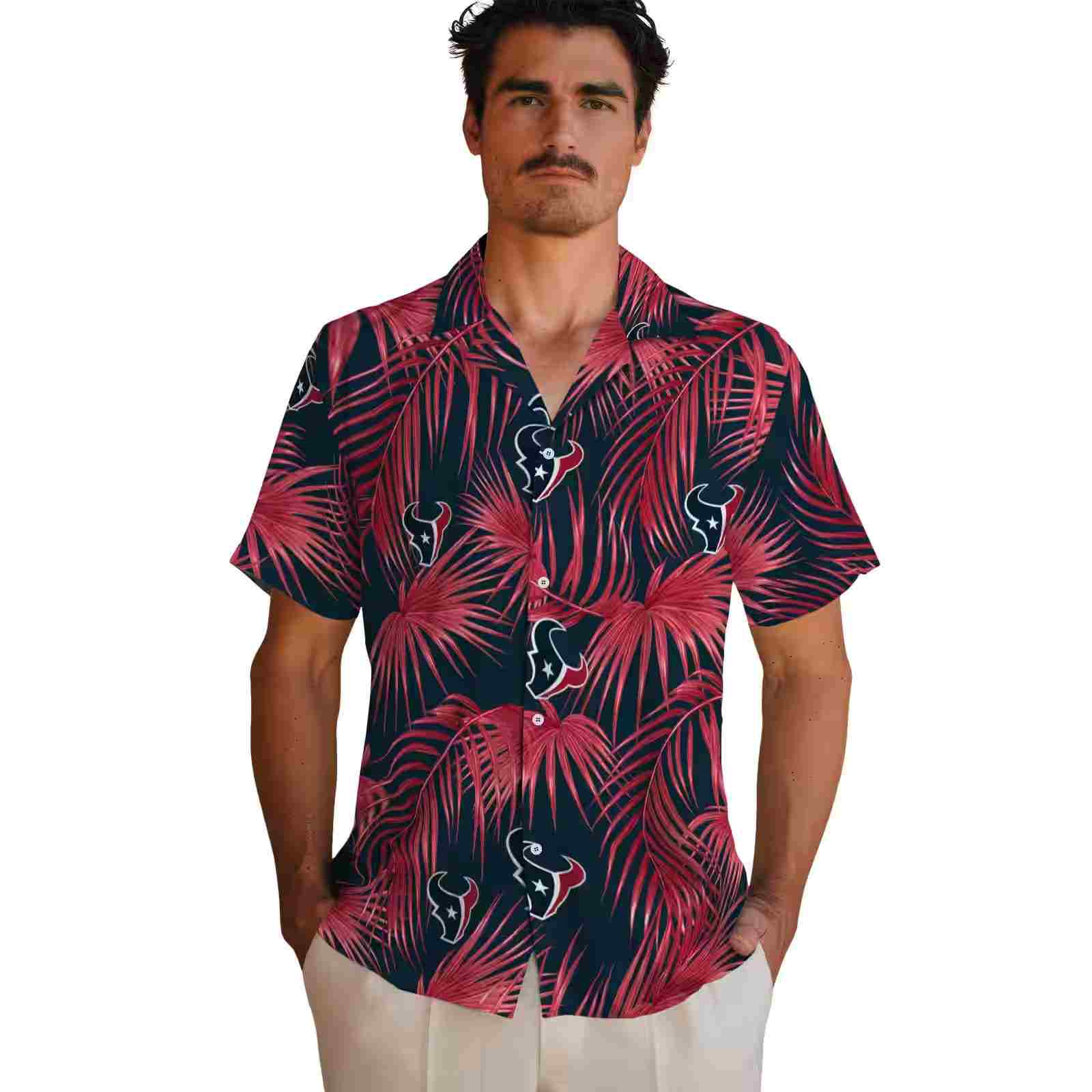 houston texans leafy palms blue hawaiian shirt fashion forward