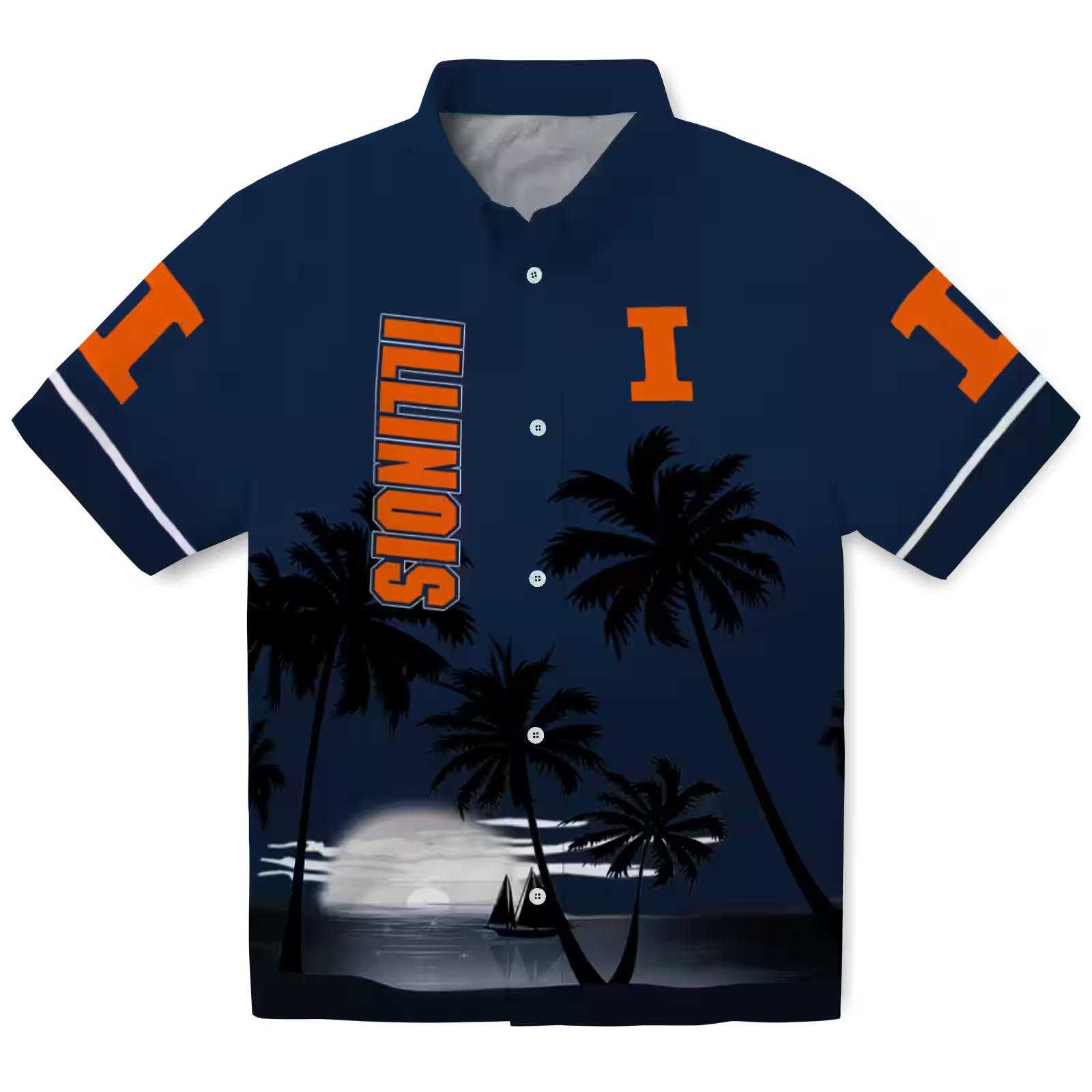 Illinois Fighting Illini Beach Sunset Blue Black Hawaiian Shirt