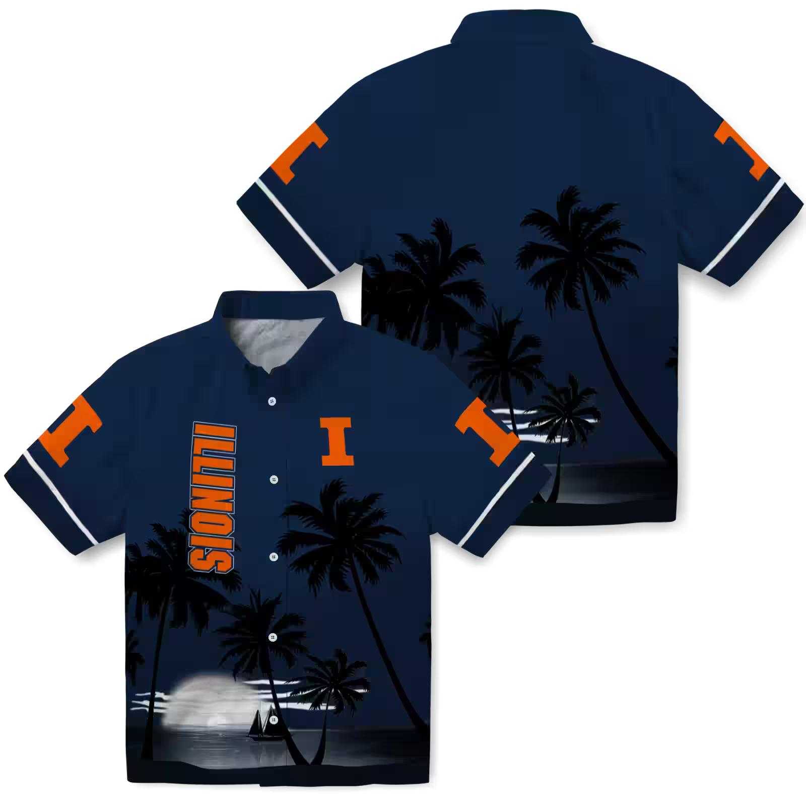 illinois fighting illini beach sunset blue black hawaiian shirt high quality