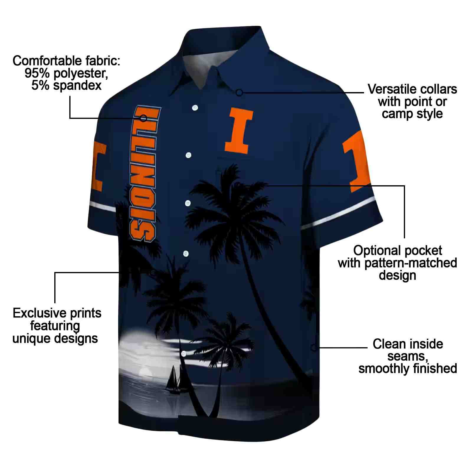 illinois fighting illini beach sunset blue black hawaiian shirt new arrival