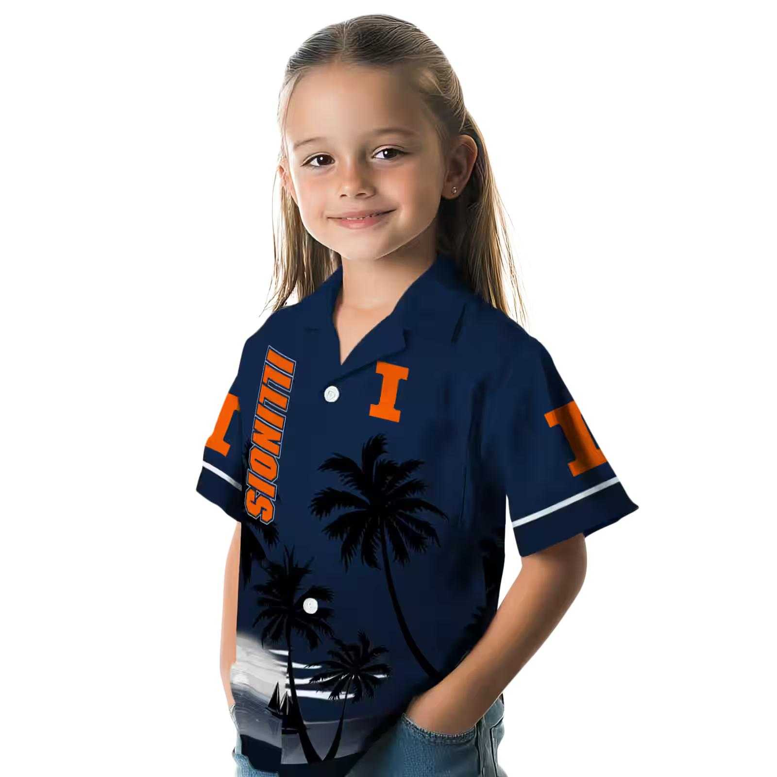 illinois fighting illini beach sunset blue black hawaiian shirt premium grade