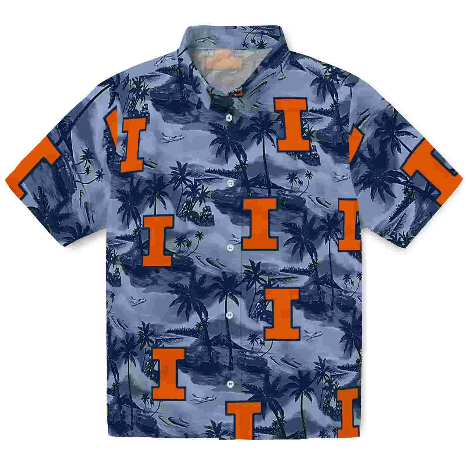 Illinois Fighting Illini Coastal Palms Blue Hawaiian Shirt