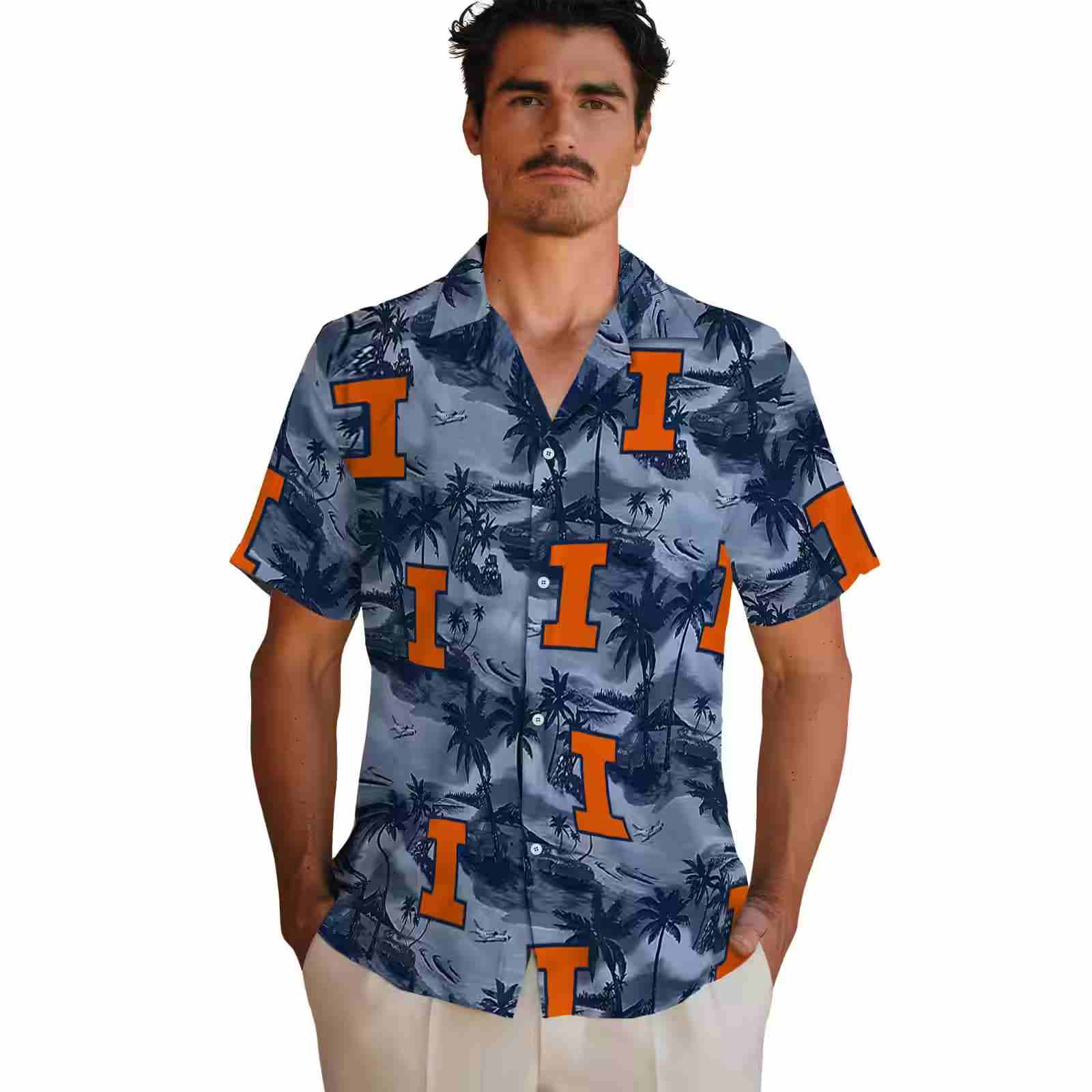 illinois fighting illini coastal palms blue hawaiian shirt fashion forward