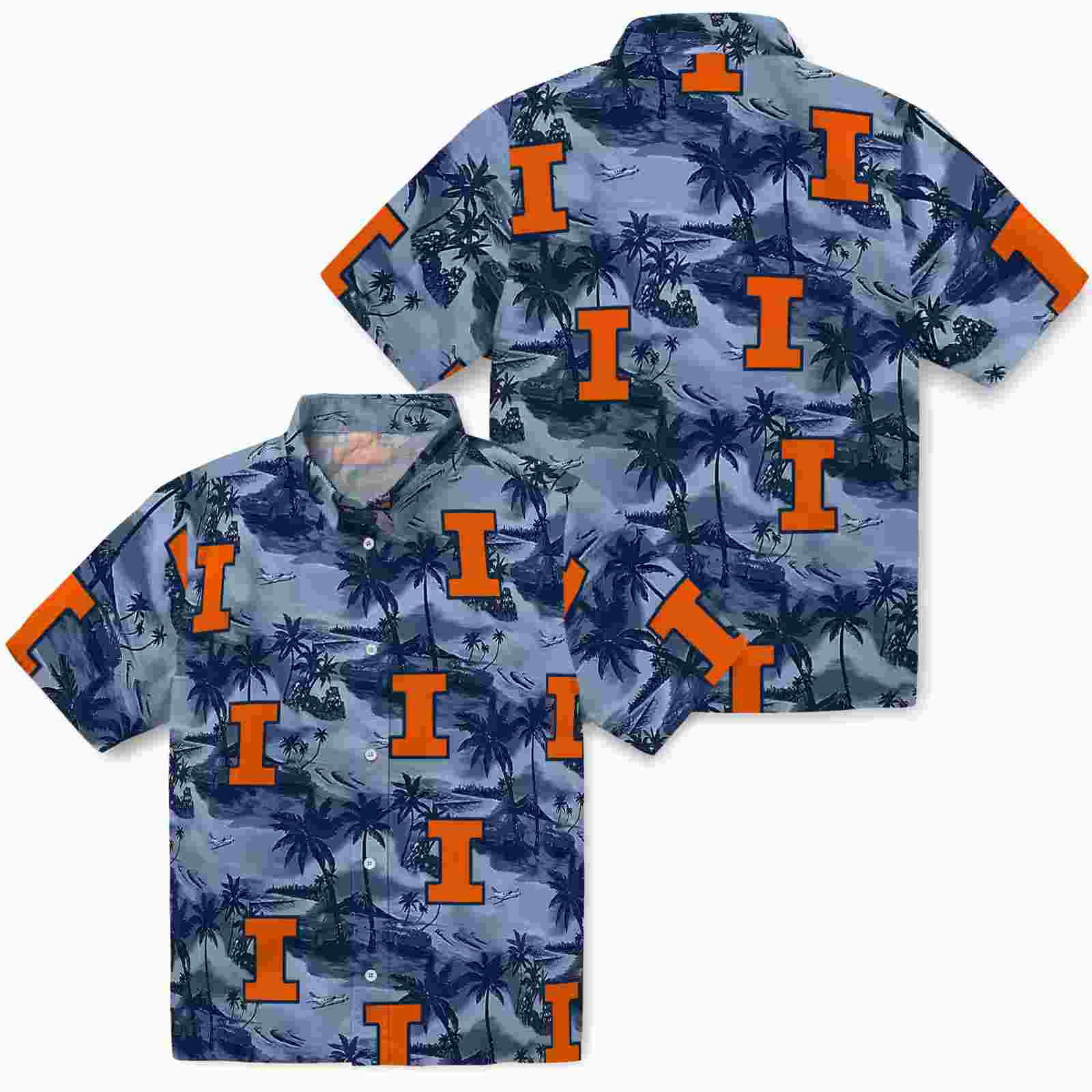 illinois fighting illini coastal palms blue hawaiian shirt high quality