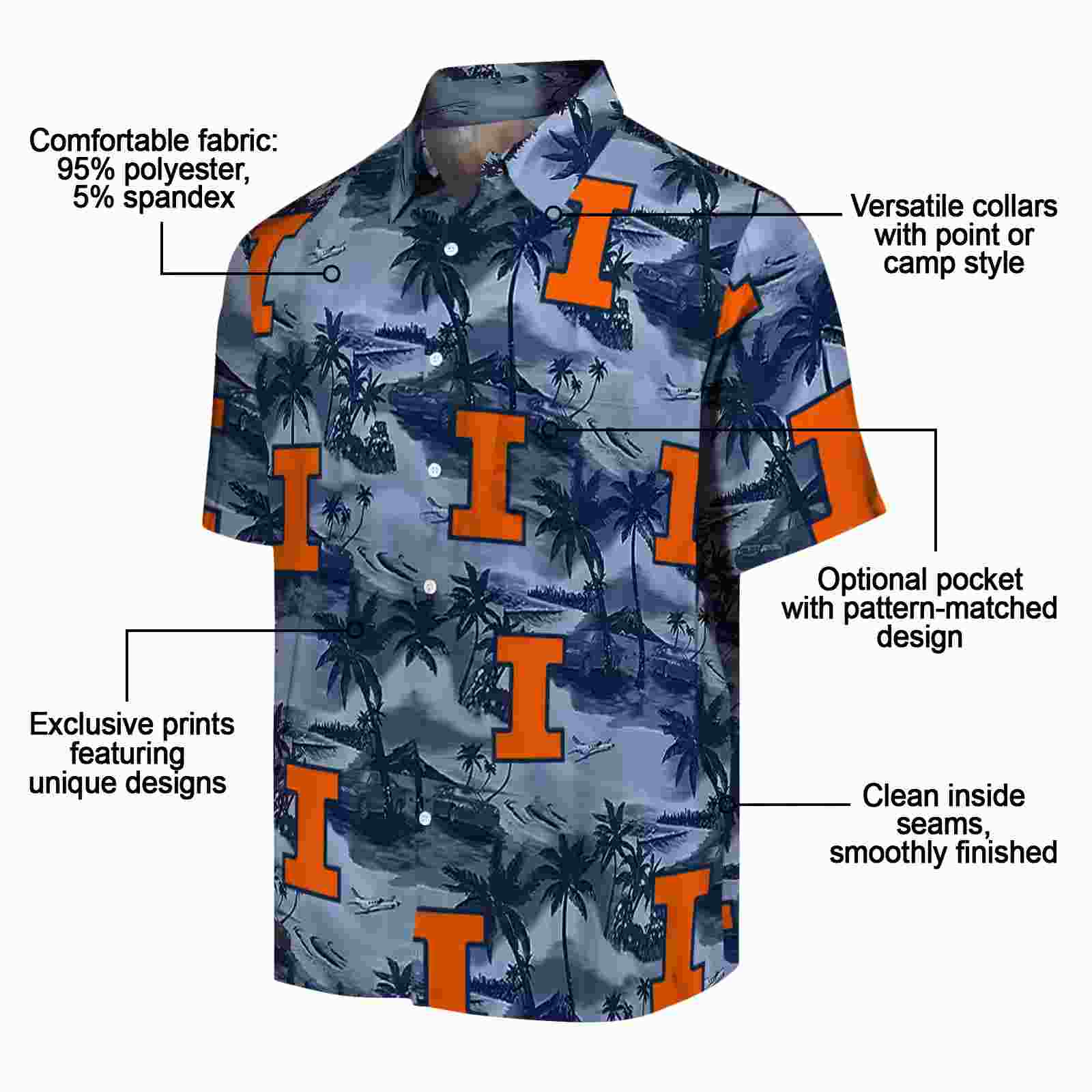 illinois fighting illini coastal palms blue hawaiian shirt new arrival