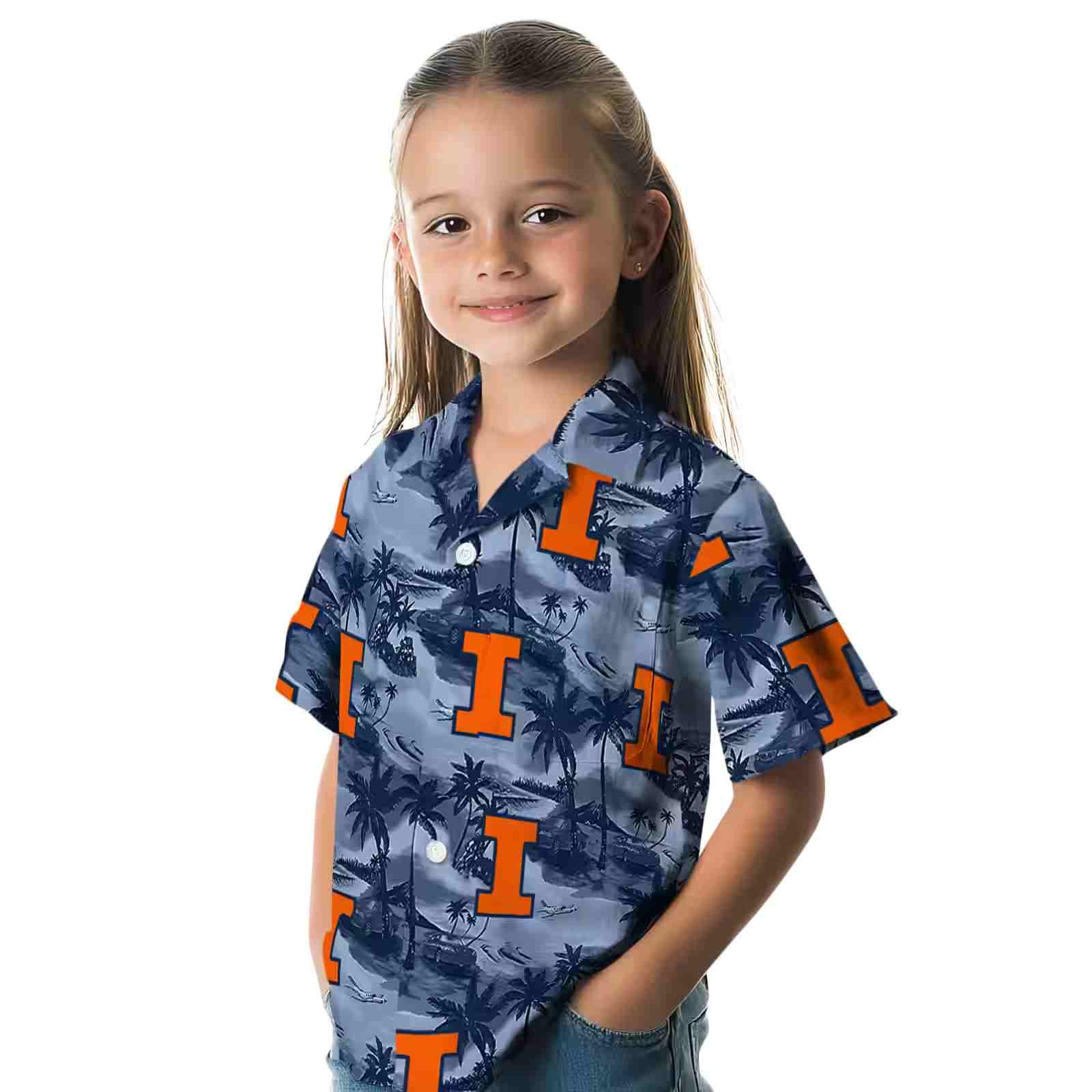 illinois fighting illini coastal palms blue hawaiian shirt premium grade