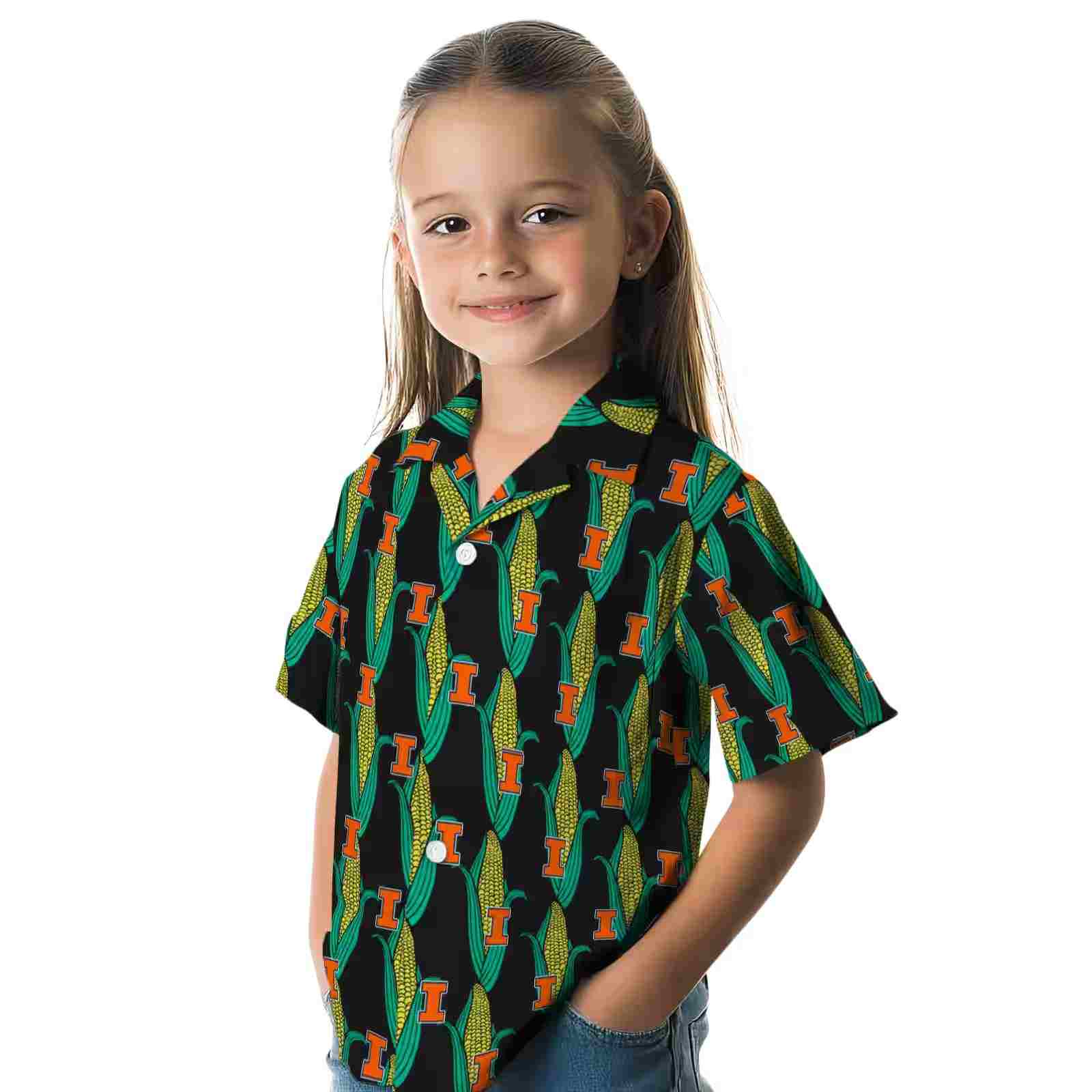 illinois fighting illini corn motifs black green hawaiian shirt premium grade