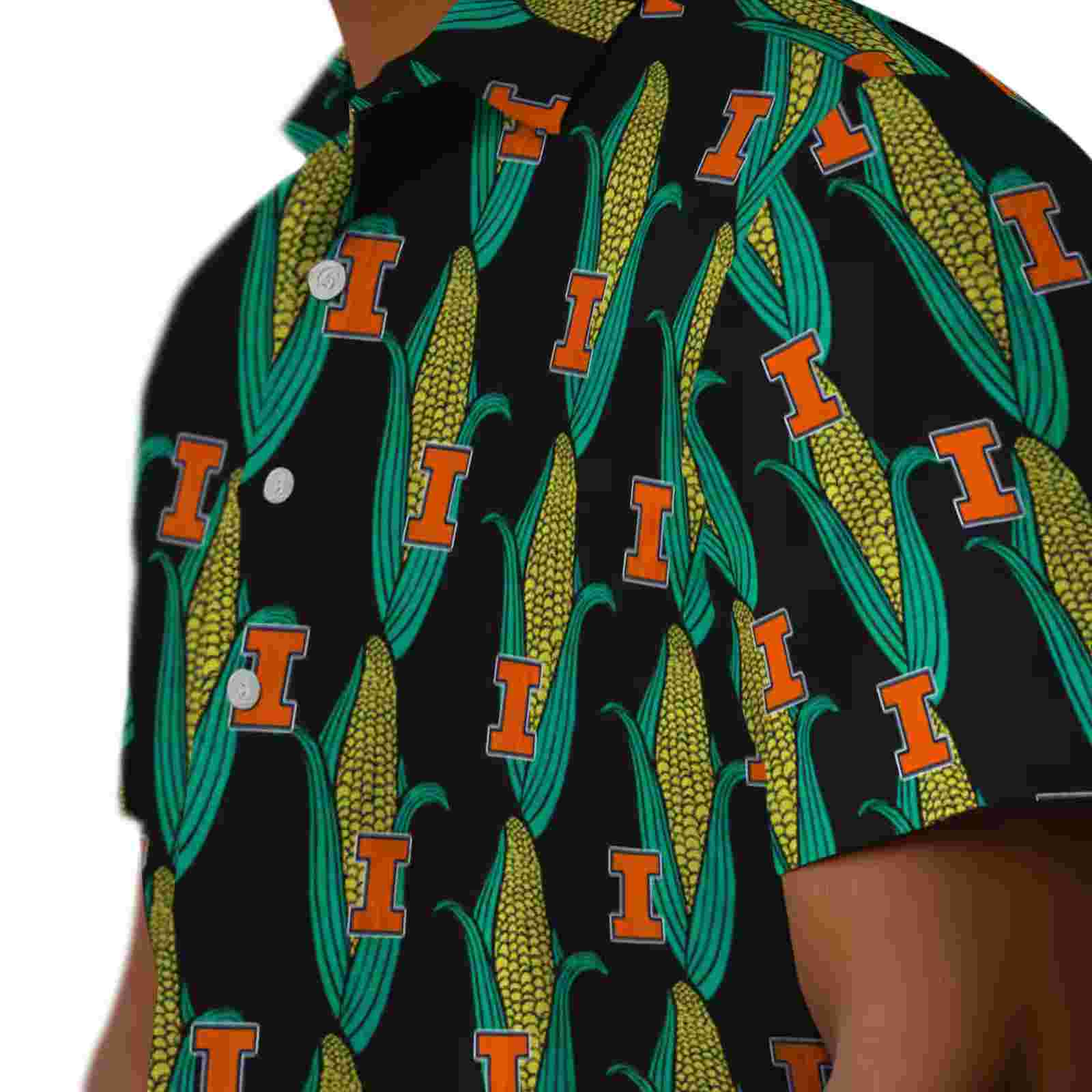 illinois fighting illini corn motifs black green hawaiian shirt trendy