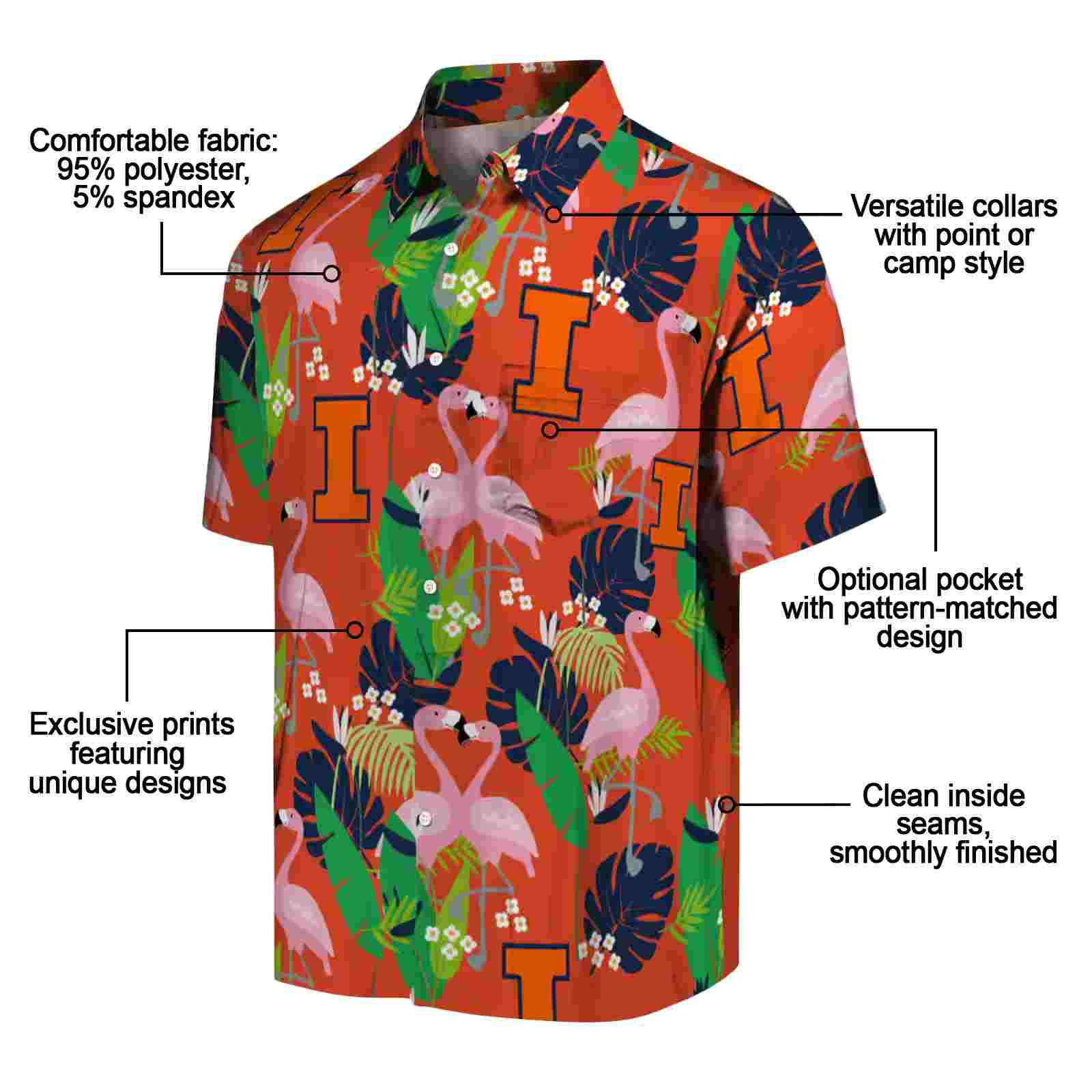 illinois fighting illini flamingo foliage blue green hawaiian shirt new arrival