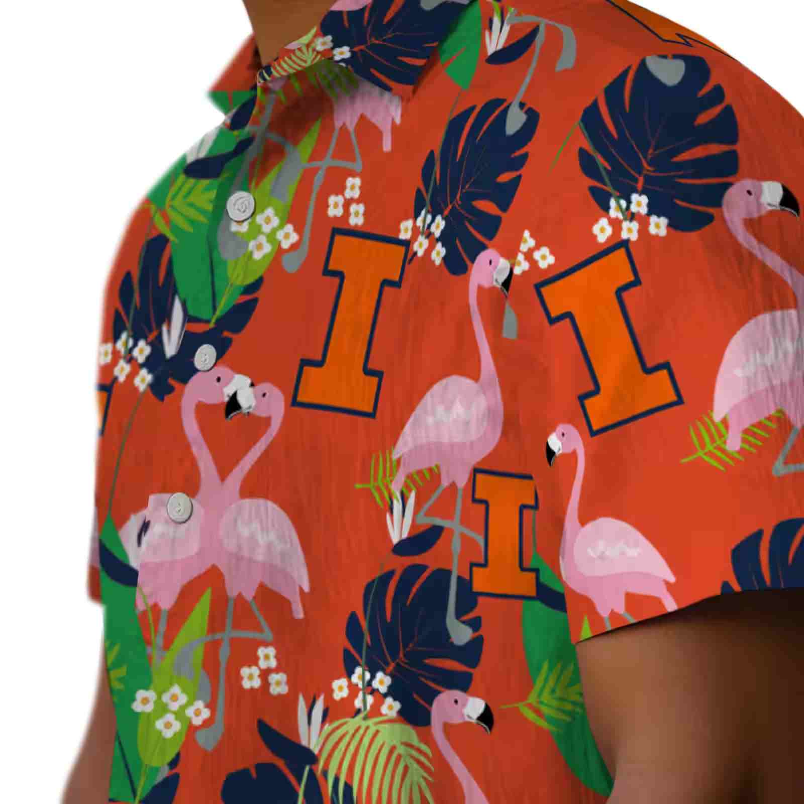 illinois fighting illini flamingo foliage blue green hawaiian shirt trendy