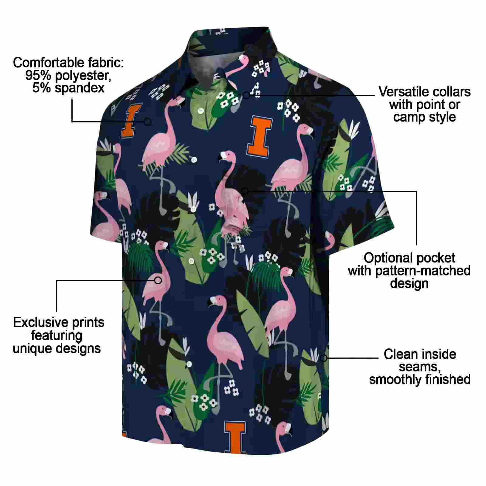 illinois fighting illini flamingo leaf motif blue hawaiian shirt new arrival