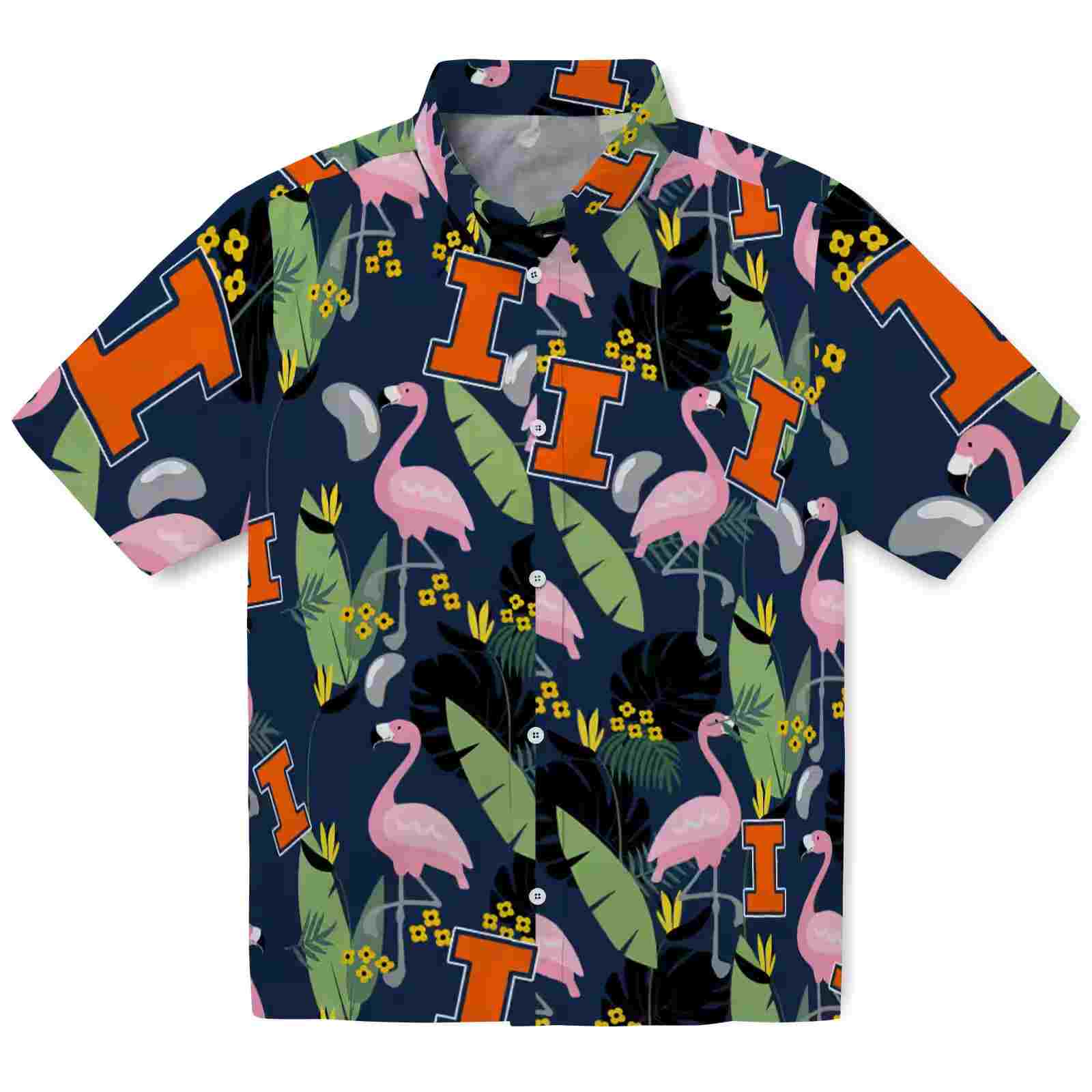 Illinois Fighting Illini Flamingo Leaves Blue Hawaiian Shirt