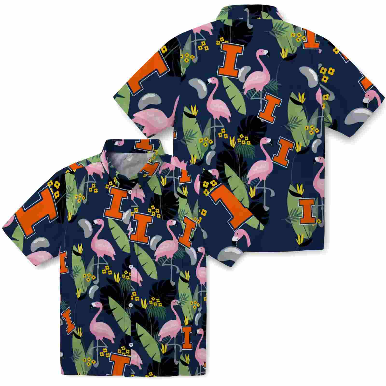 illinois fighting illini flamingo leaves blue hawaiian shirt high quality