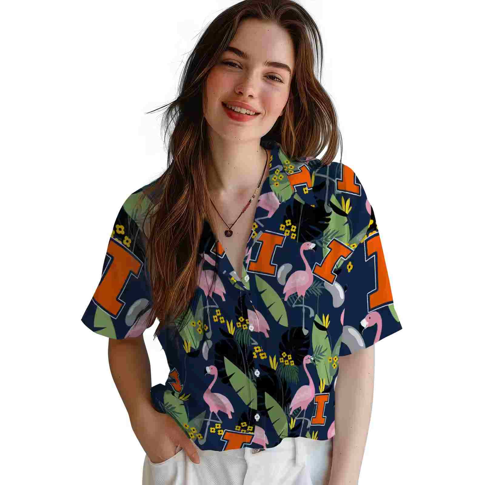 illinois fighting illini flamingo leaves blue hawaiian shirt latest model