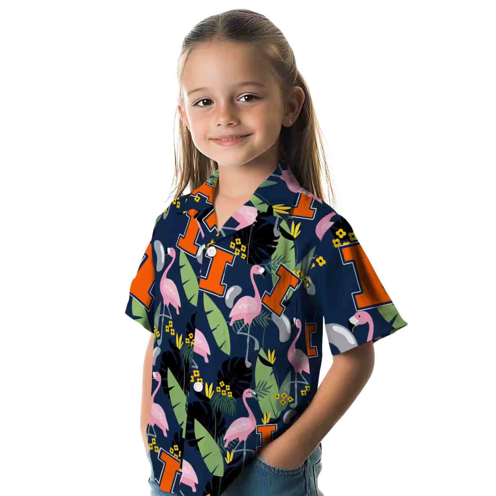 illinois fighting illini flamingo leaves blue hawaiian shirt premium grade