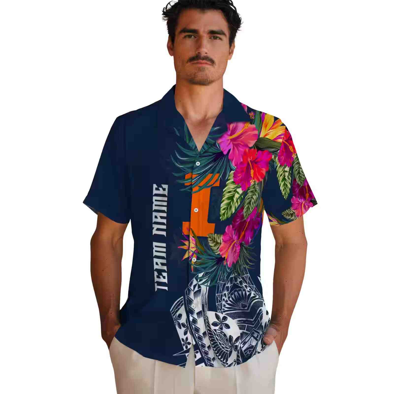 illinois fighting illini floral polynesian blue hawaiian shirt fashion forward