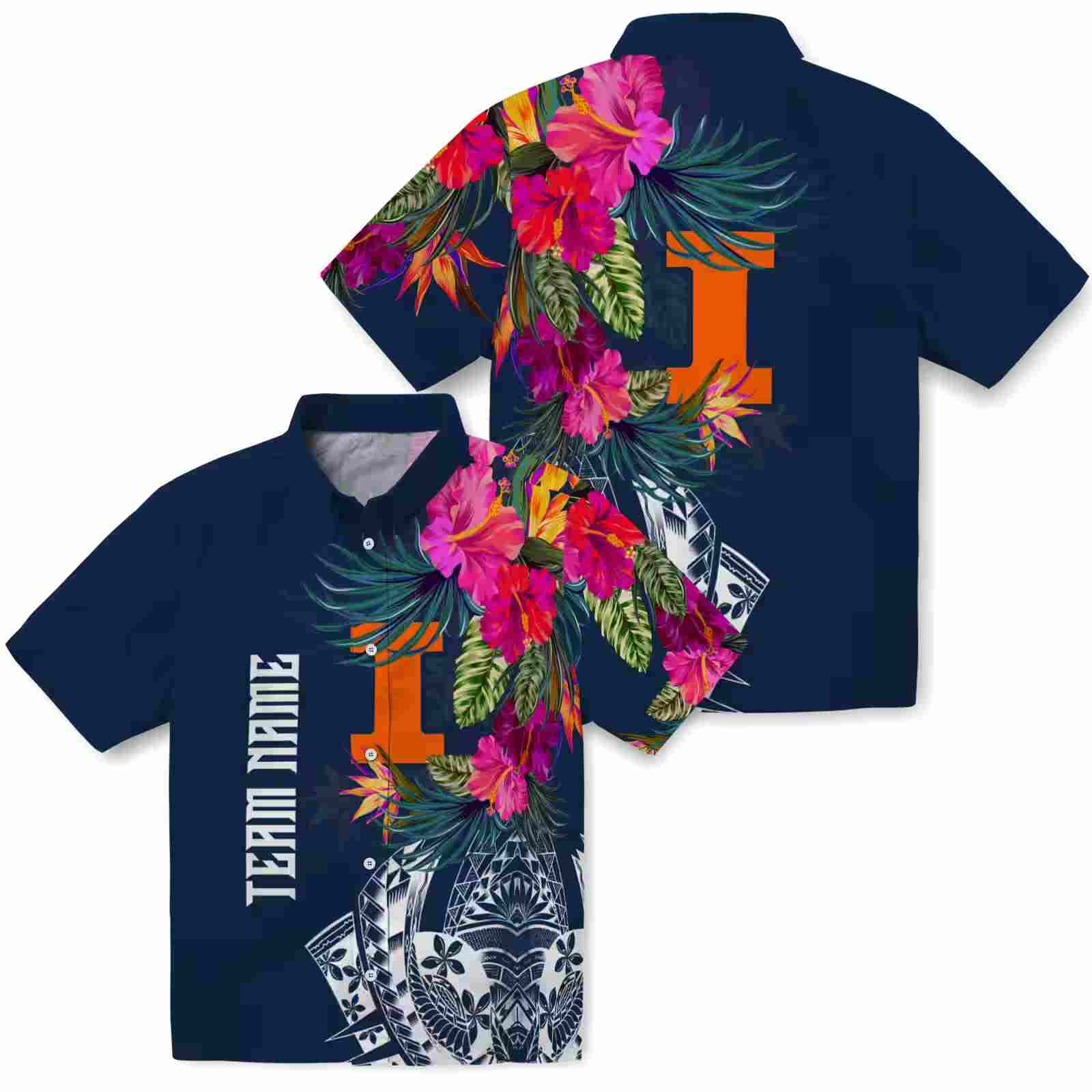 illinois fighting illini floral polynesian blue hawaiian shirt high quality