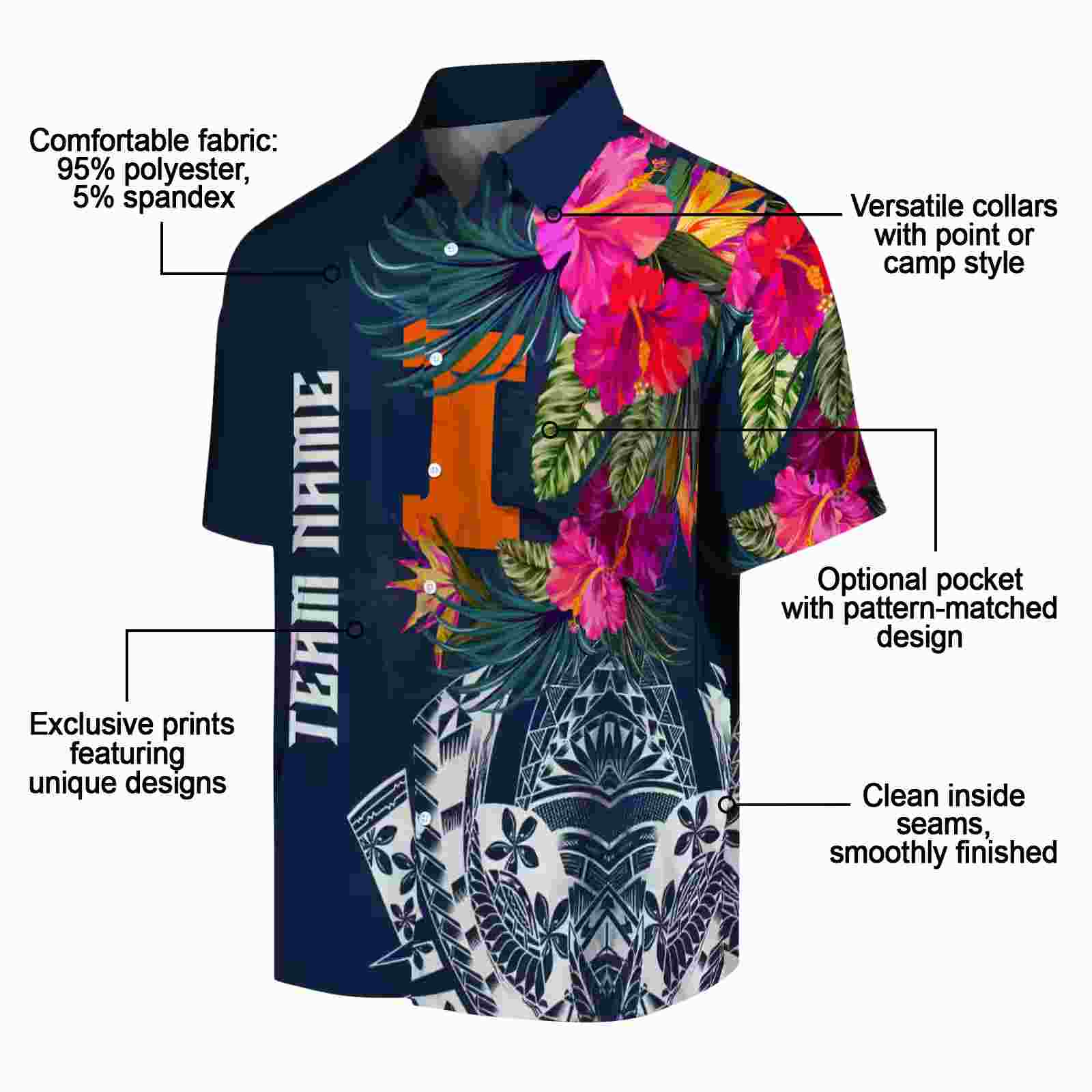 illinois fighting illini floral polynesian blue hawaiian shirt new arrival