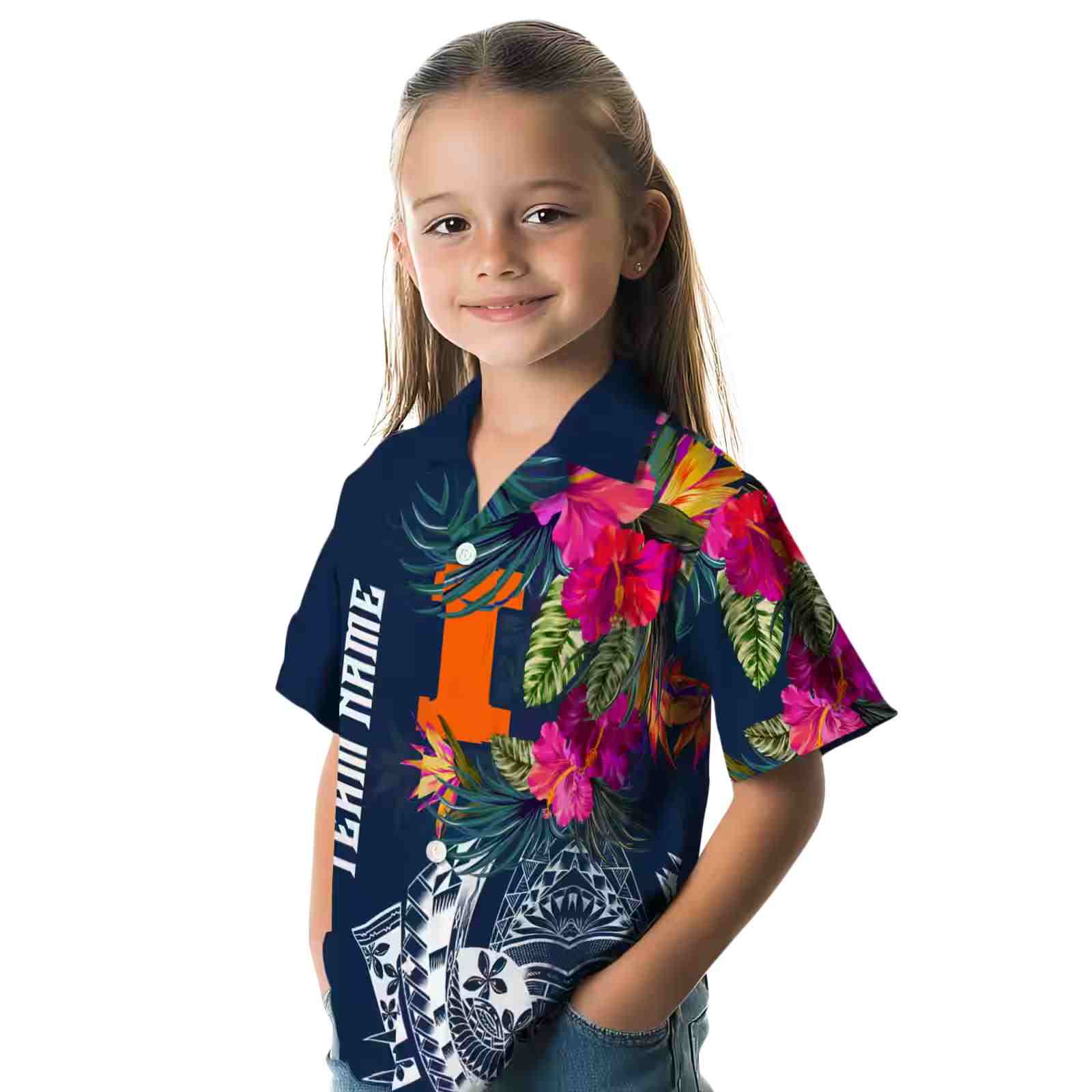 illinois fighting illini floral polynesian blue hawaiian shirt premium grade