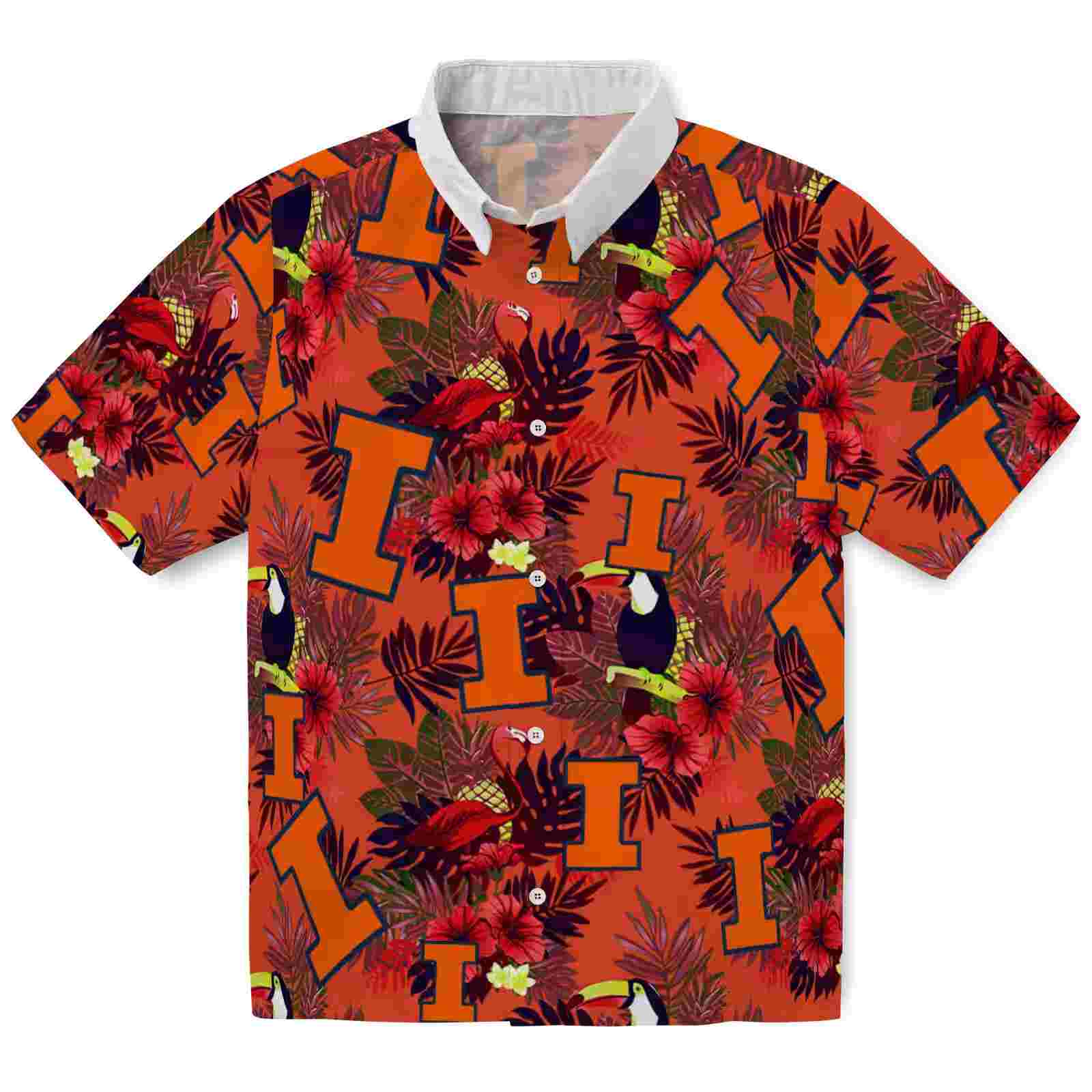 Illinois Fighting Illini Floral Toucan Blue Red Hawaiian Shirt