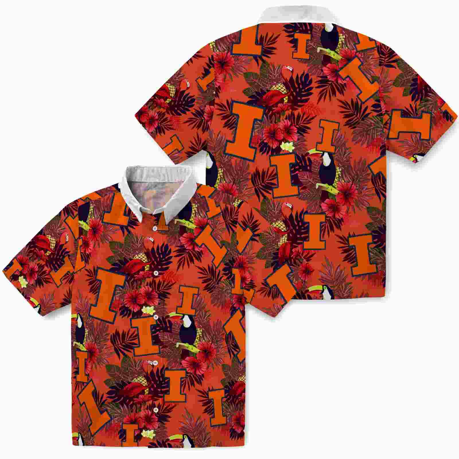 illinois fighting illini floral toucan blue red hawaiian shirt high quality