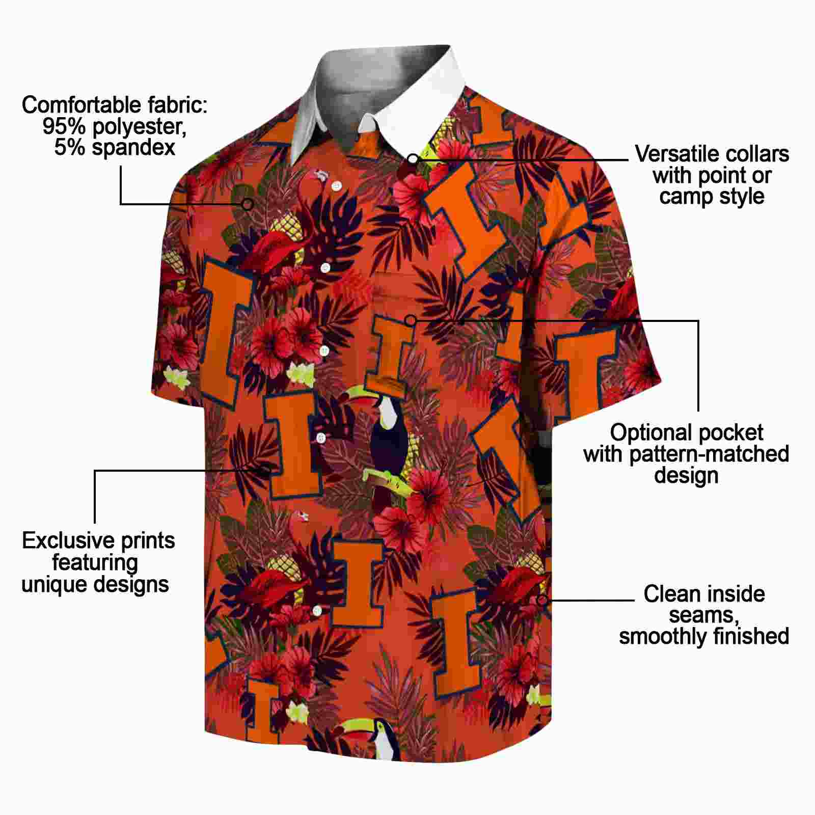 illinois fighting illini floral toucan blue red hawaiian shirt new arrival