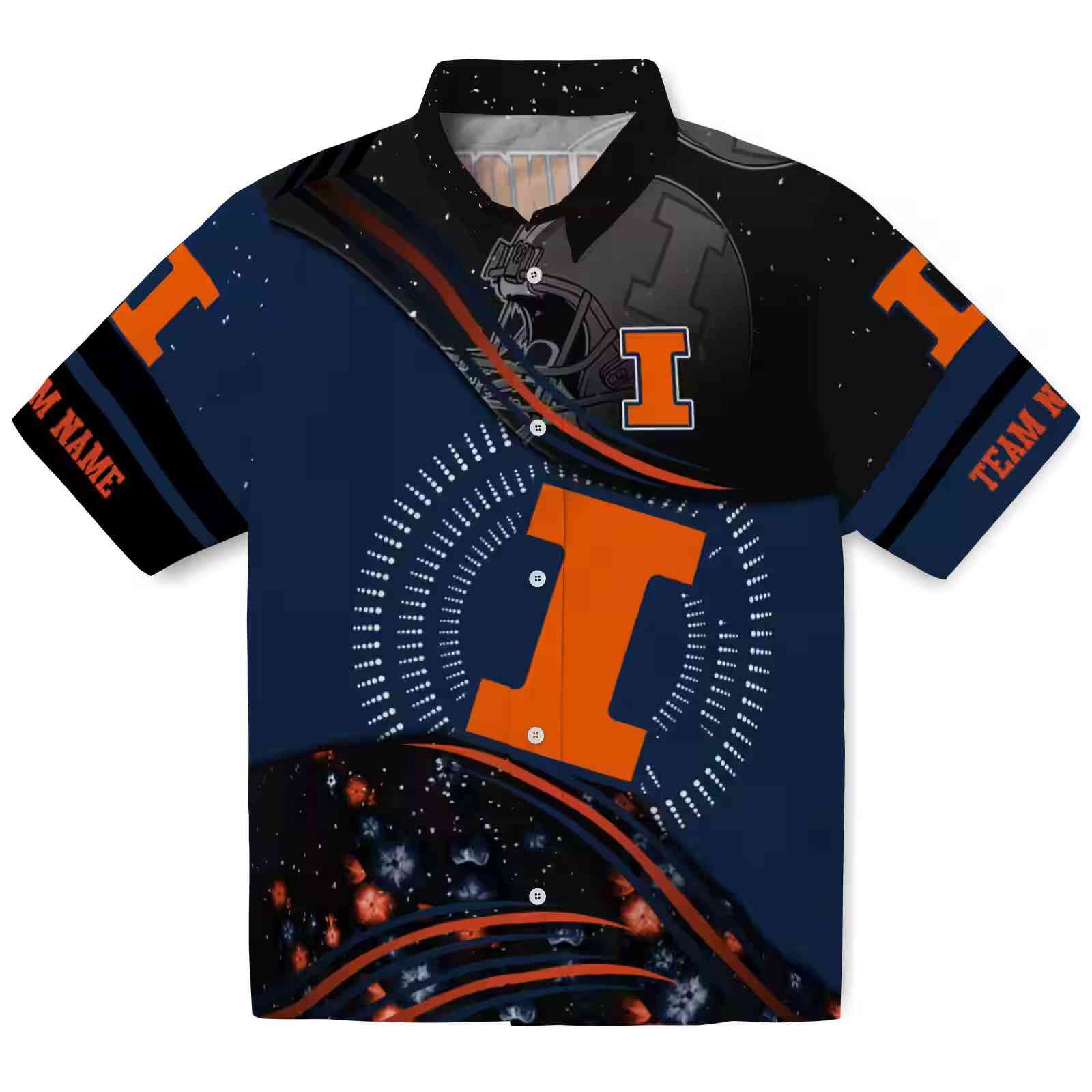 Illinois Fighting Illini Football Wave Blue Black Hawaiian Shirt