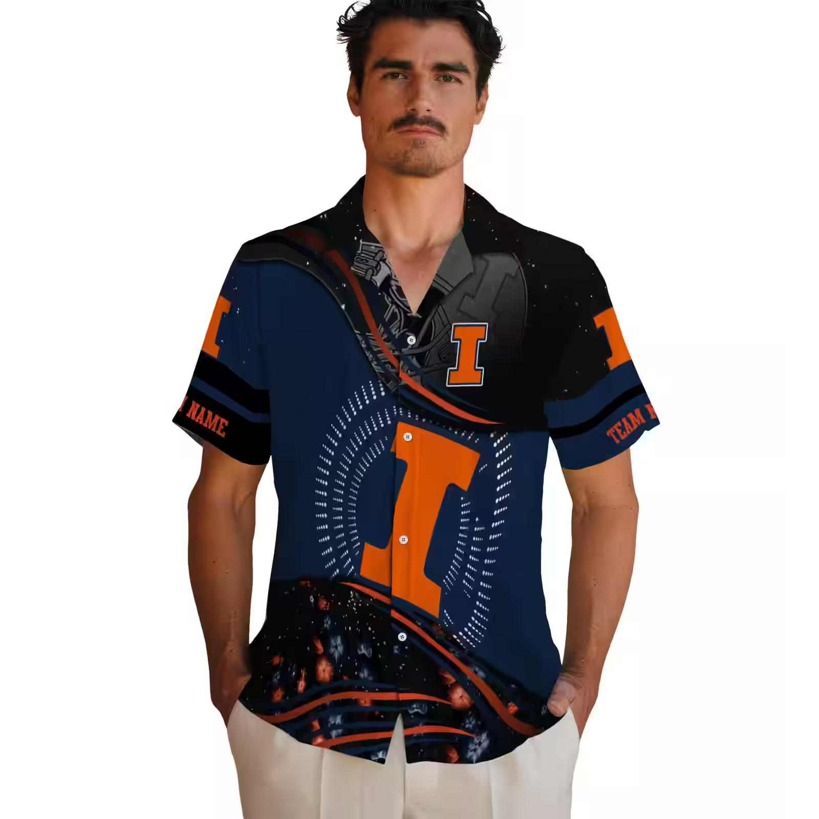 illinois fighting illini football wave blue black hawaiian shirt fashion forward