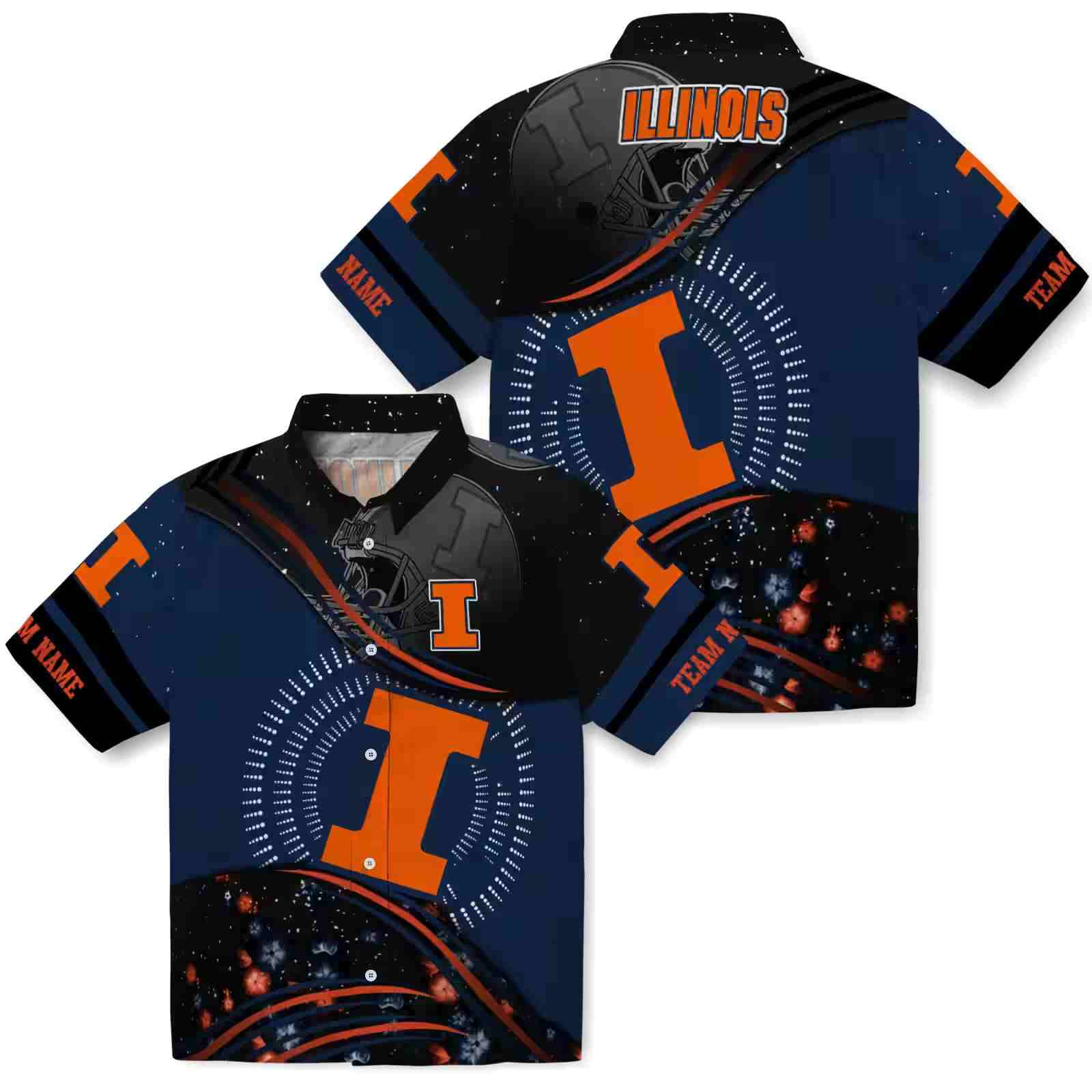 illinois fighting illini football wave blue black hawaiian shirt high quality