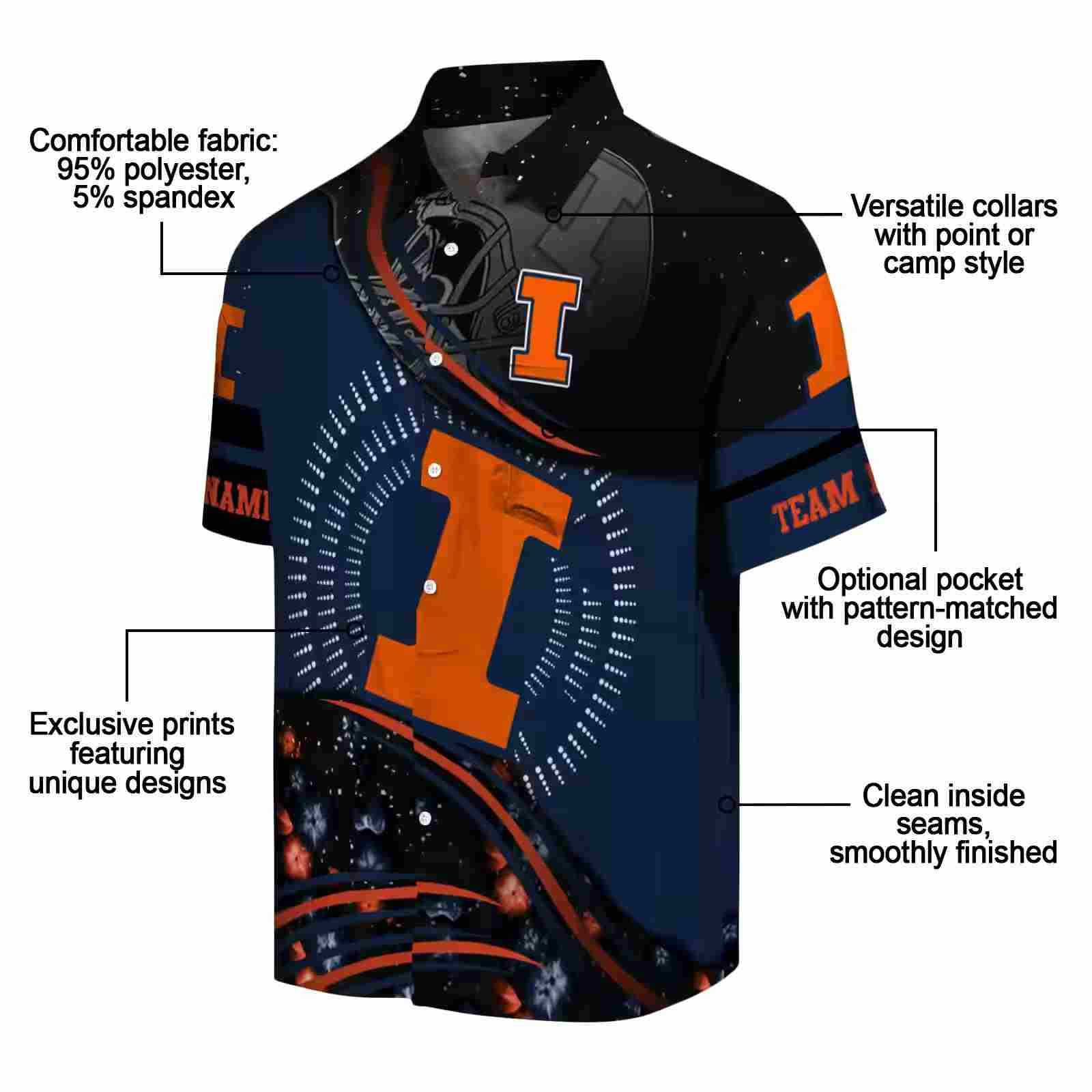 illinois fighting illini football wave blue black hawaiian shirt new arrival