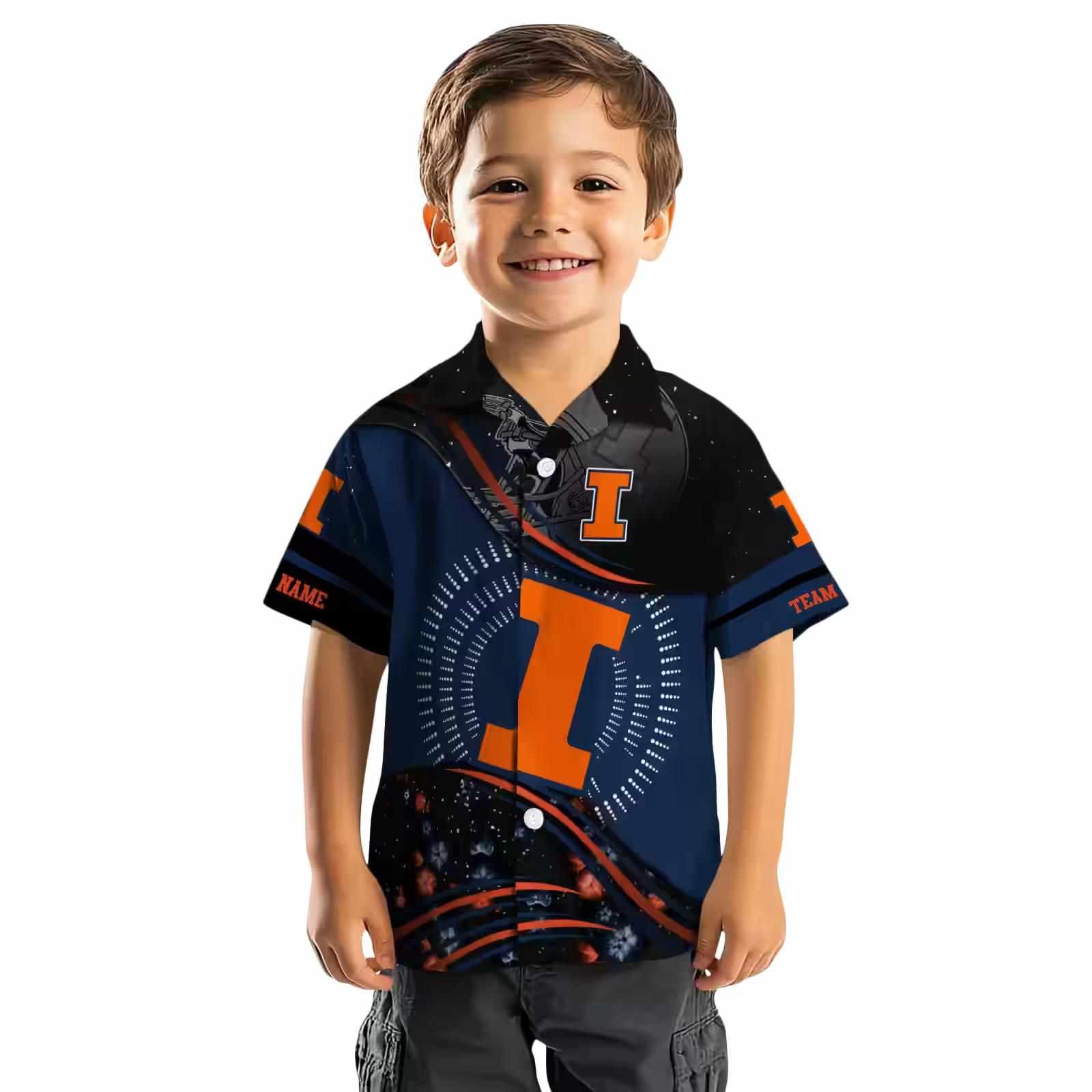 illinois fighting illini football wave blue black hawaiian shirt top rated