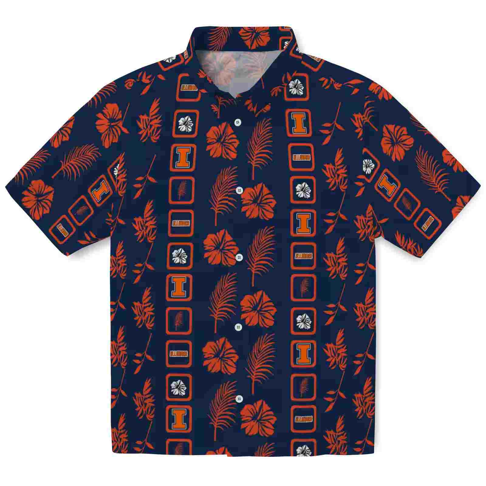 Illinois Fighting Illini Framed Floral Blue Hawaiian Shirt