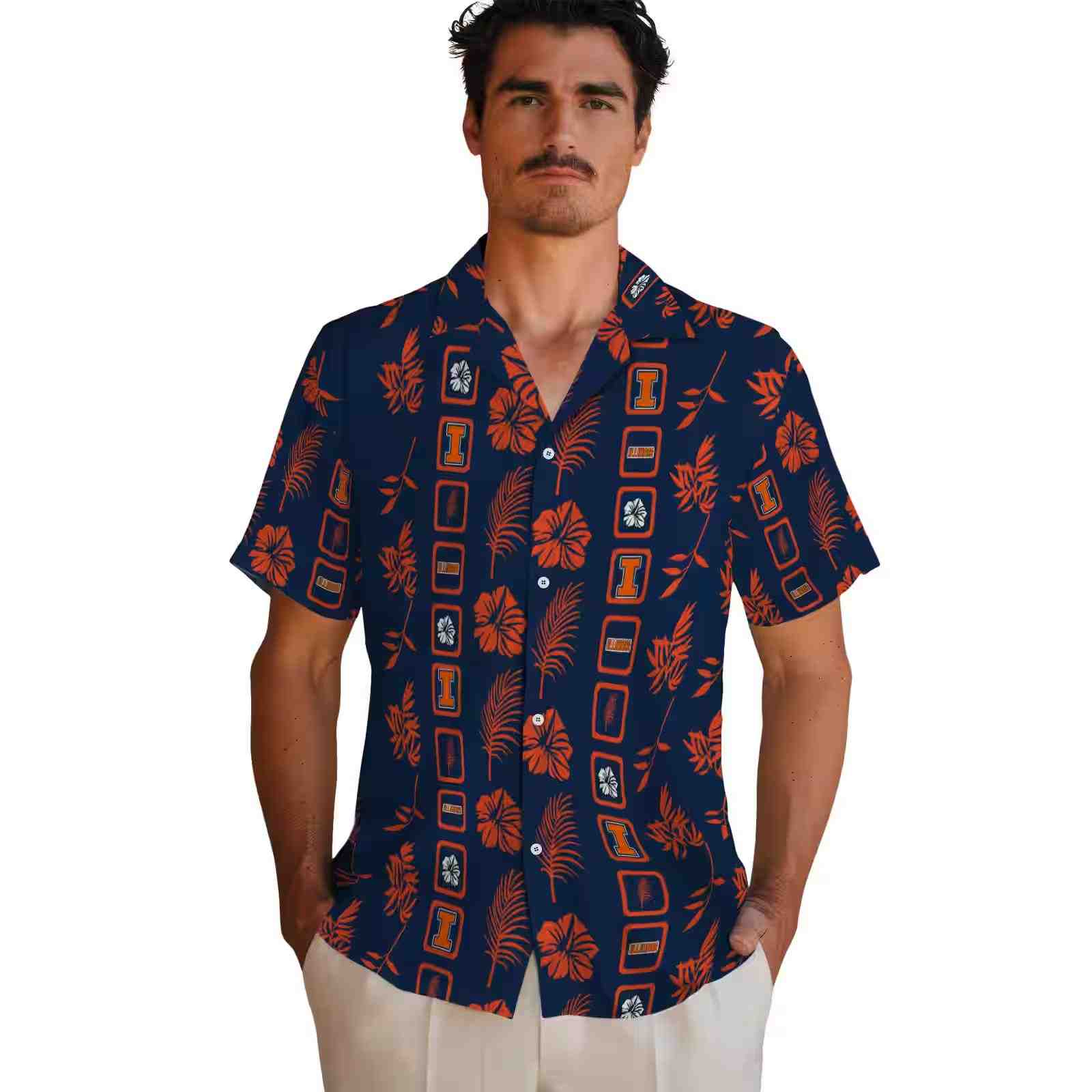 illinois fighting illini framed floral blue hawaiian shirt fashion forward