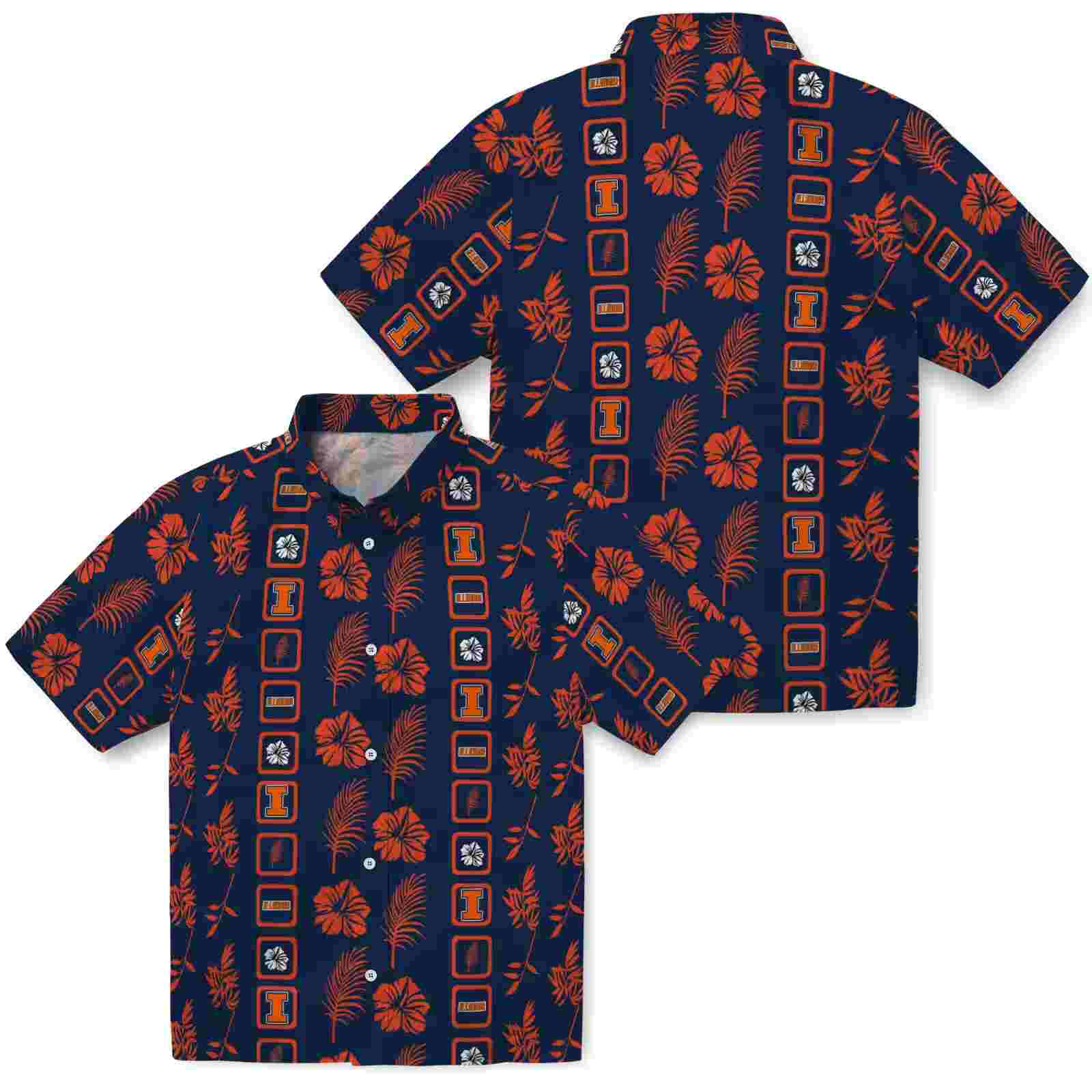 illinois fighting illini framed floral blue hawaiian shirt high quality