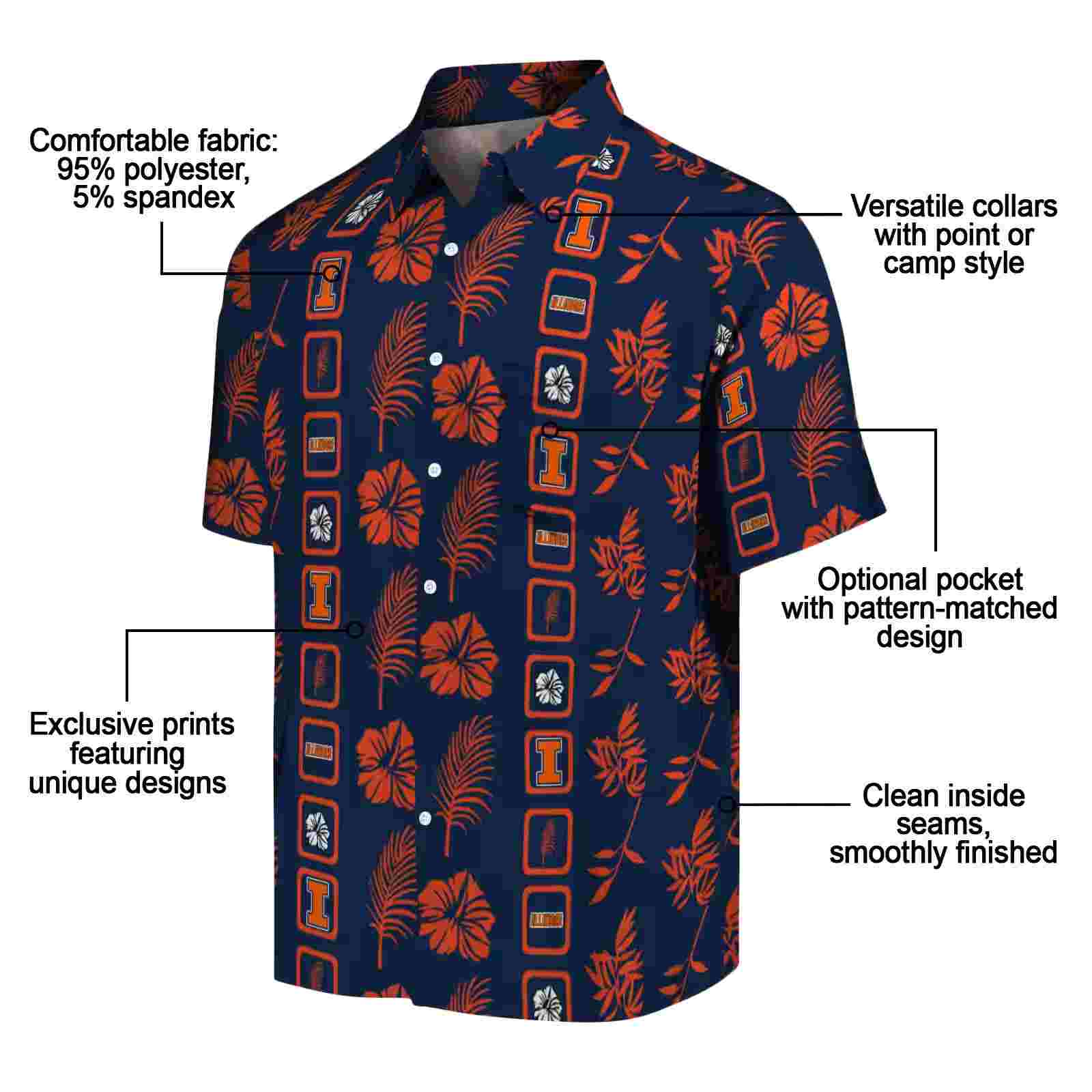 illinois fighting illini framed floral blue hawaiian shirt new arrival