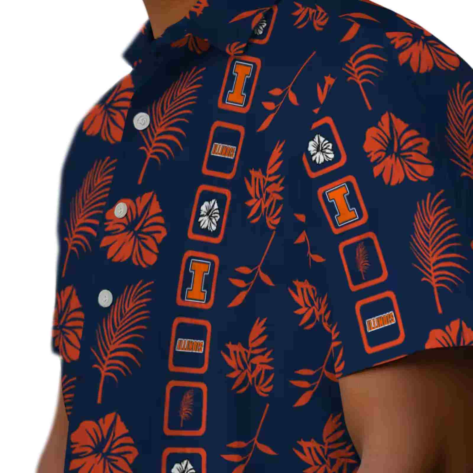 illinois fighting illini framed floral blue hawaiian shirt trendy