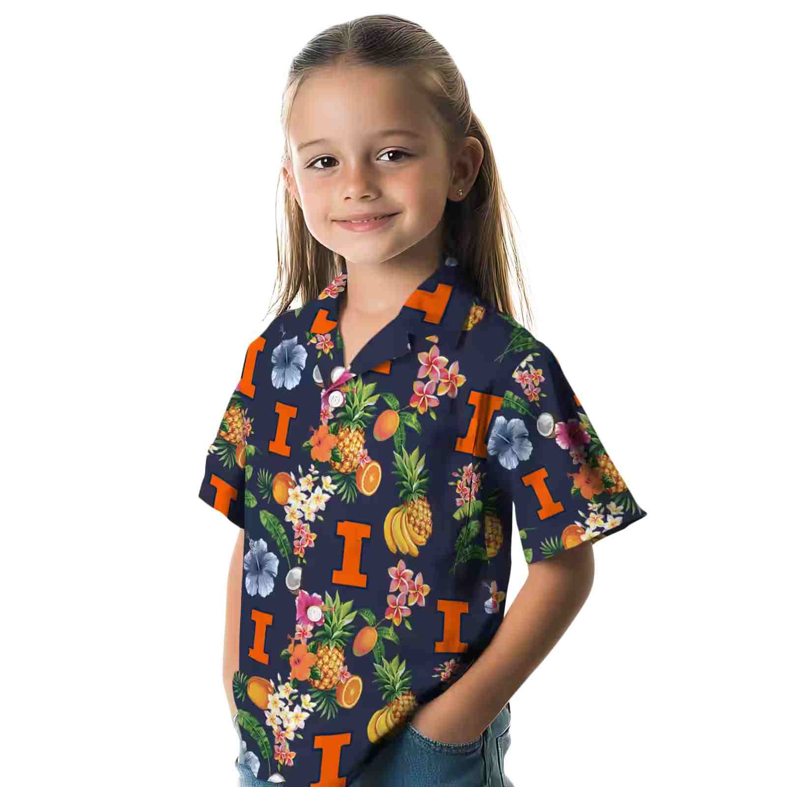 illinois fighting illini hibiscus and fruit navy blue hawaiian shirt premium grade