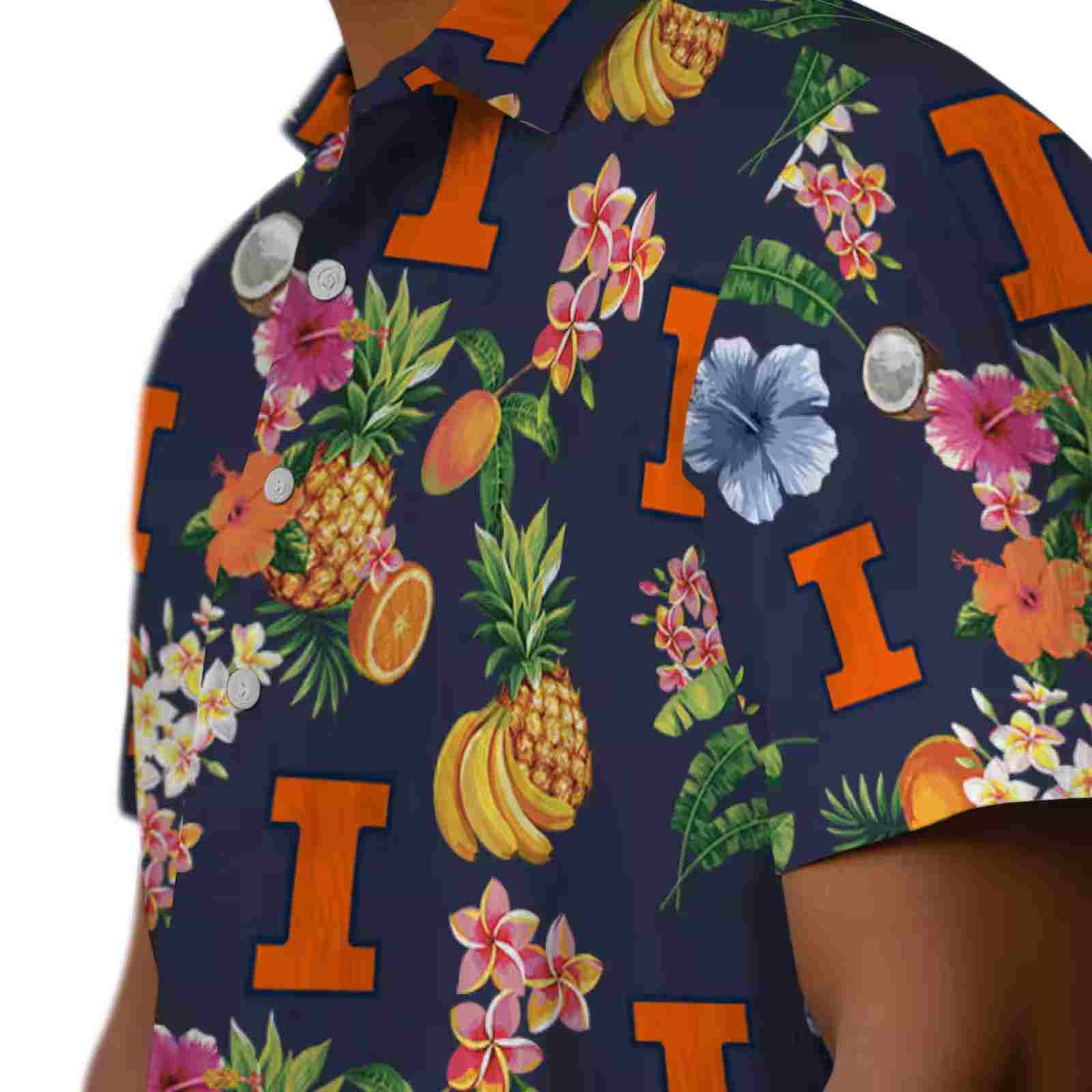 illinois fighting illini hibiscus and fruit navy blue hawaiian shirt trendy