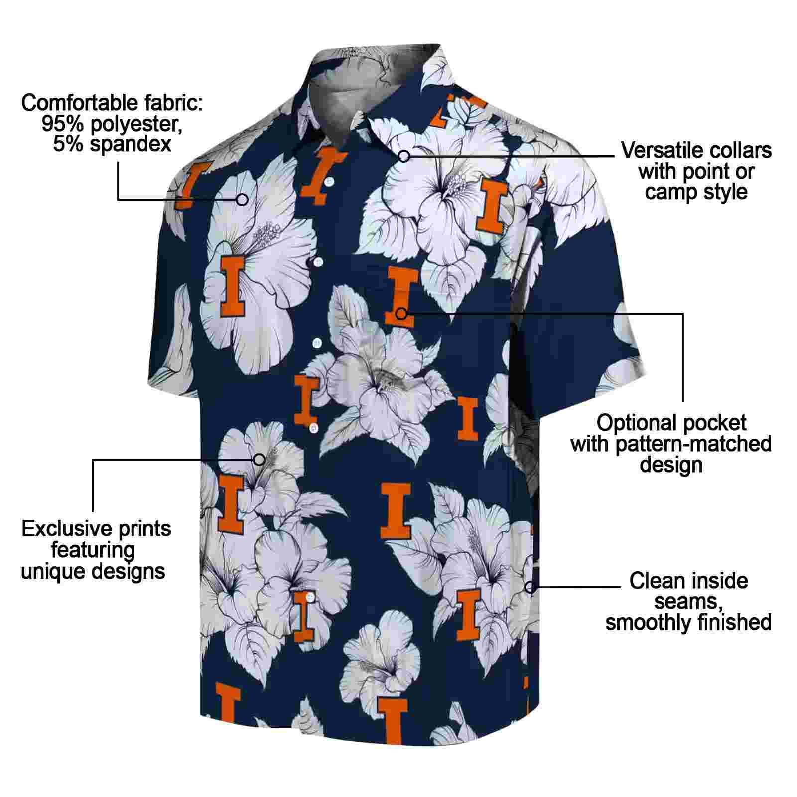 illinois fighting illini hibiscus blooms blue white hawaiian shirt new arrival