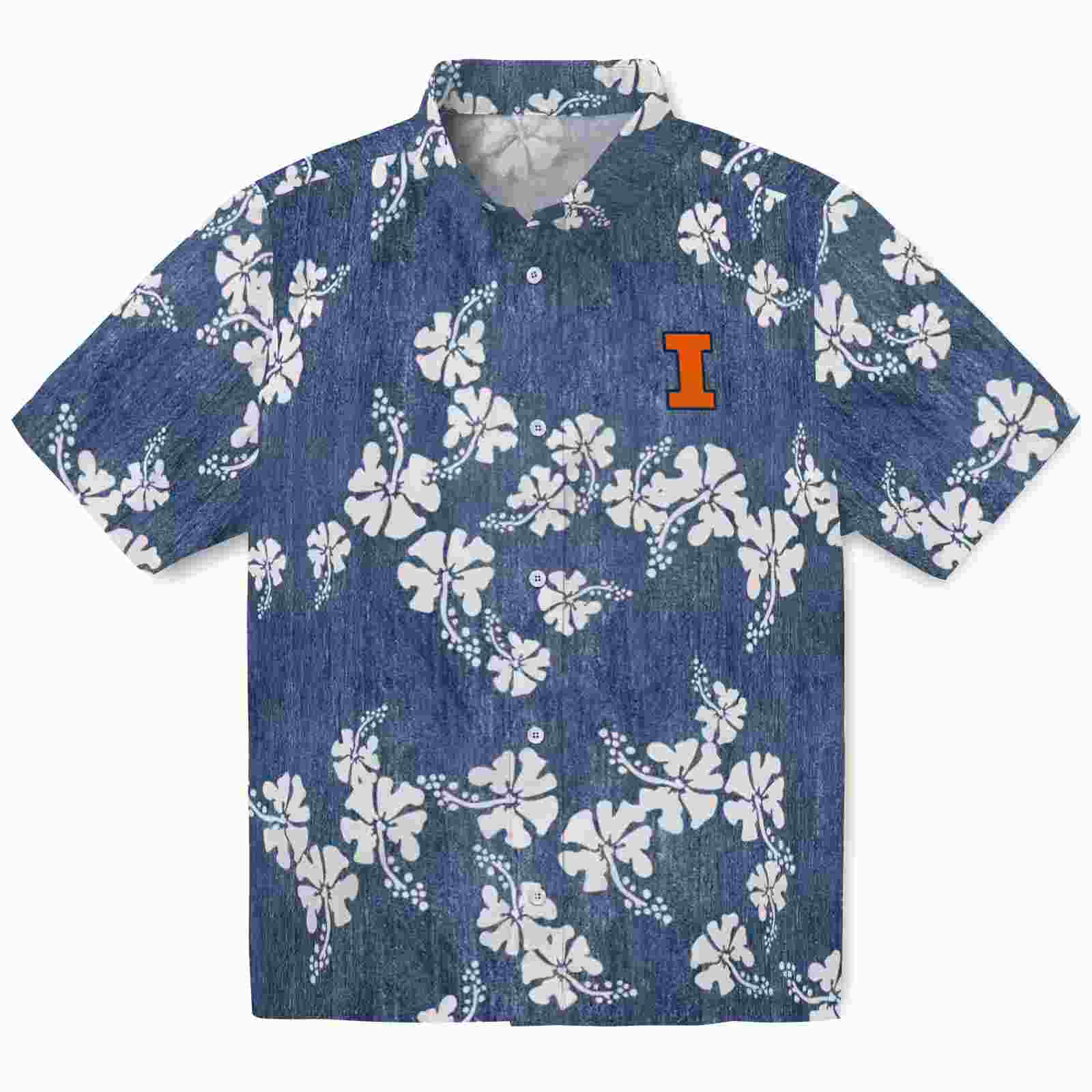 Illinois Fighting Illini Hibiscus Clusters Blue Hawaiian Shirt