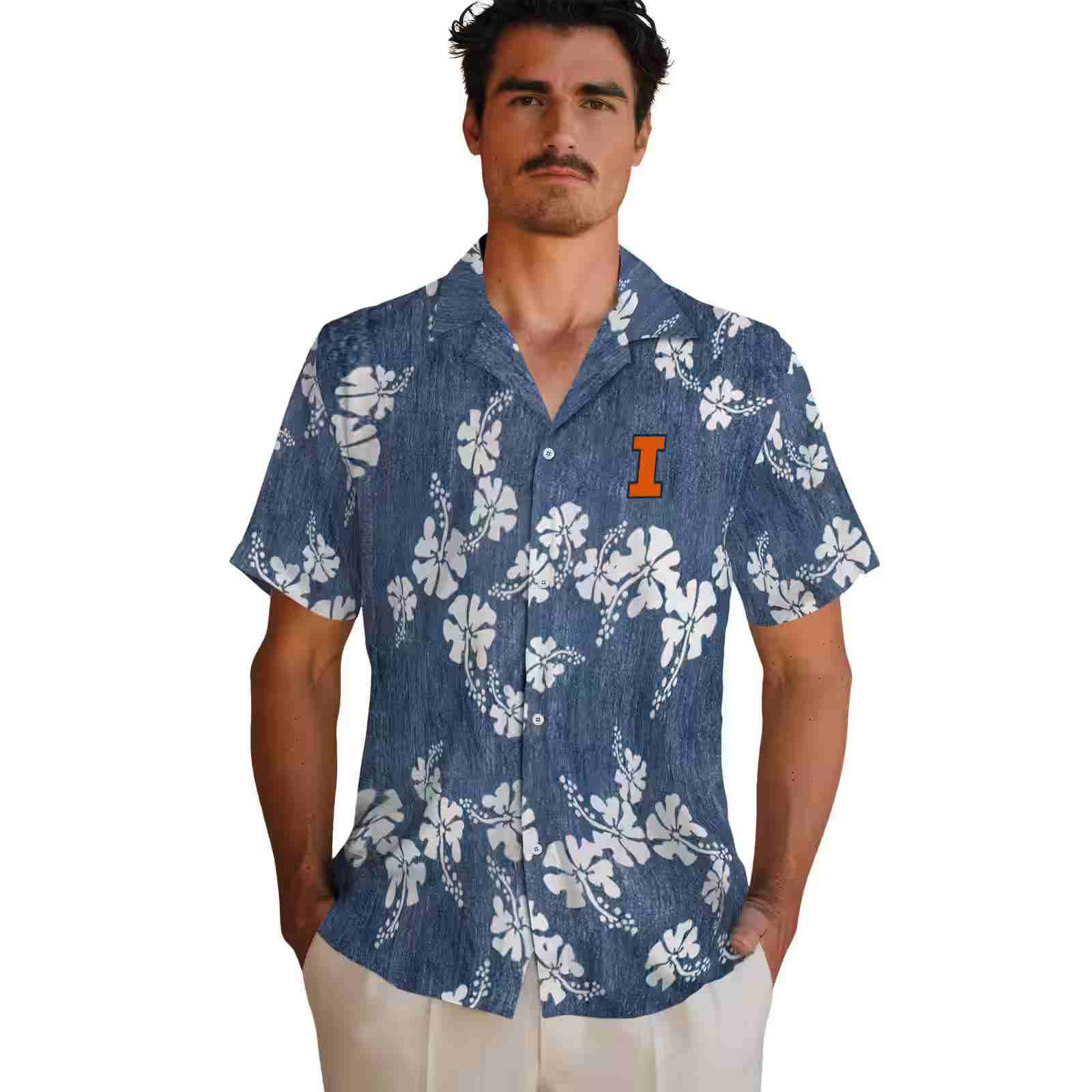 illinois fighting illini hibiscus clusters blue hawaiian shirt fashion forward