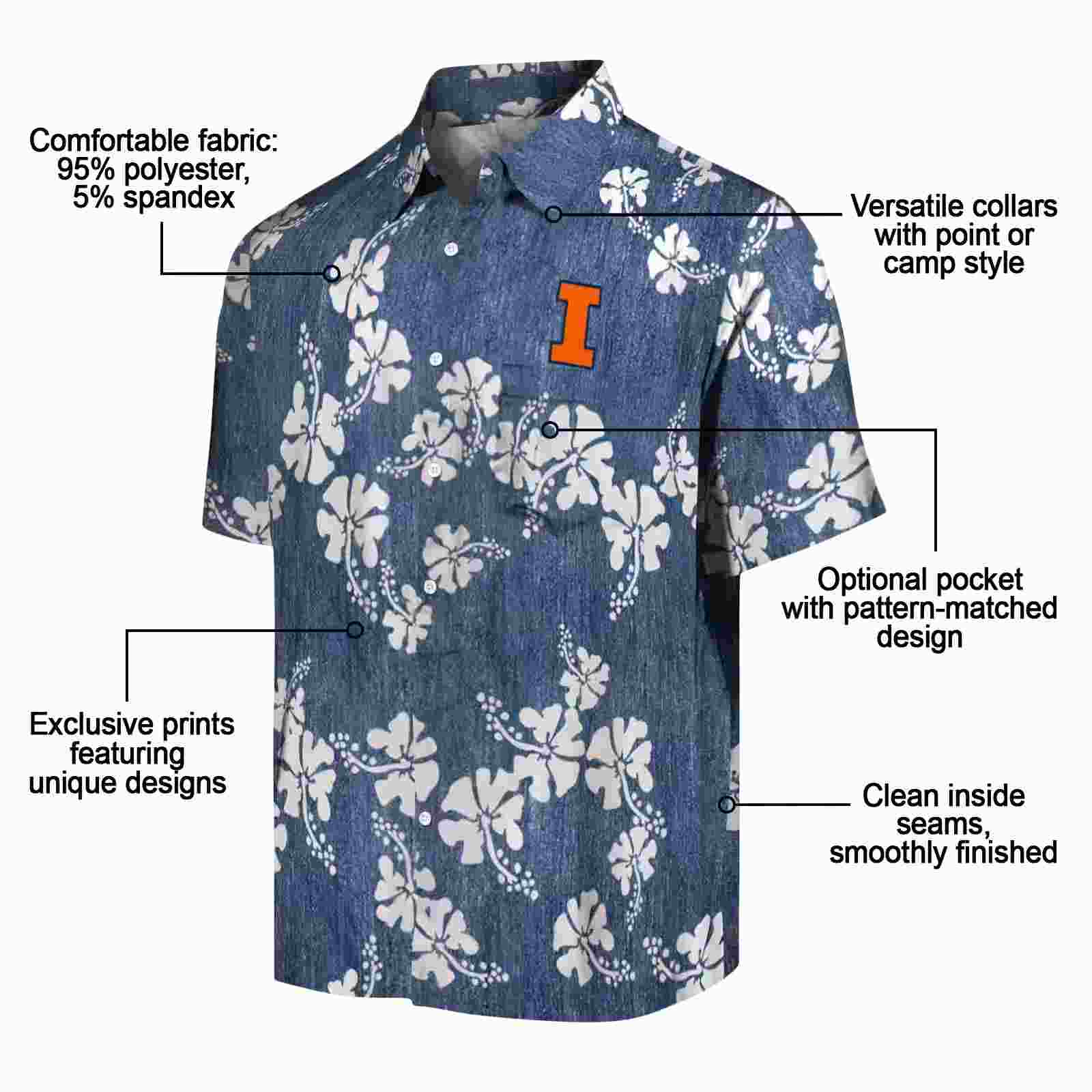 illinois fighting illini hibiscus clusters blue hawaiian shirt new arrival