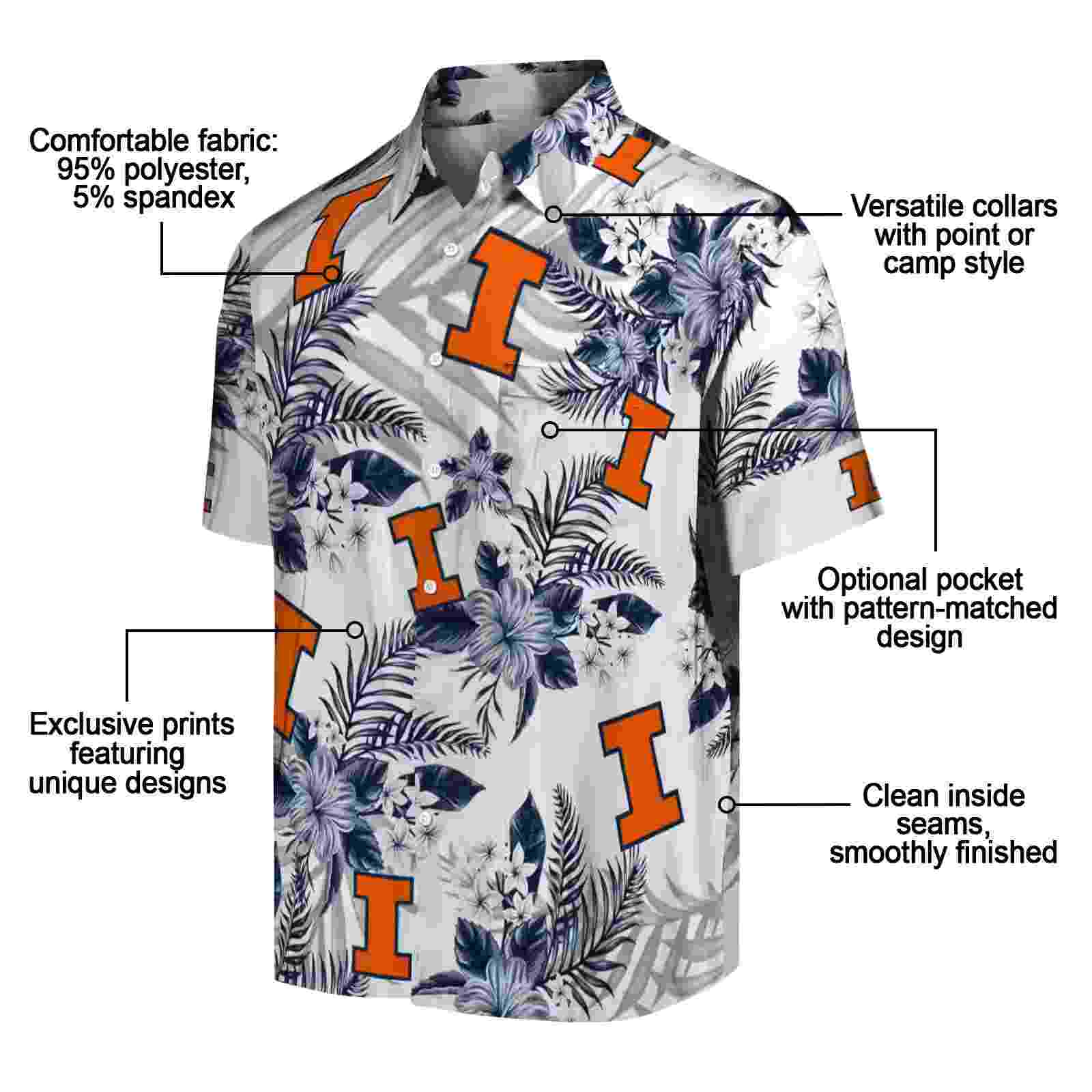 illinois fighting illini hibiscus palm leaves blue white hawaiian shirt new arrival