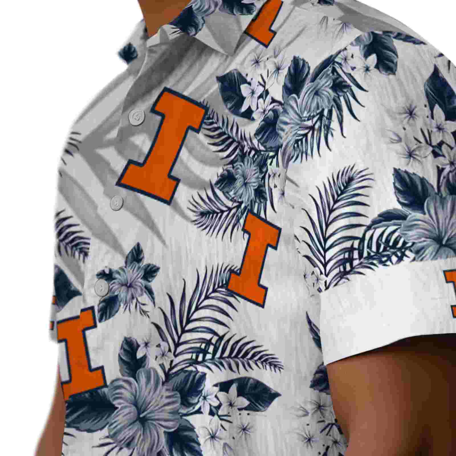 illinois fighting illini hibiscus palm leaves blue white hawaiian shirt trendy