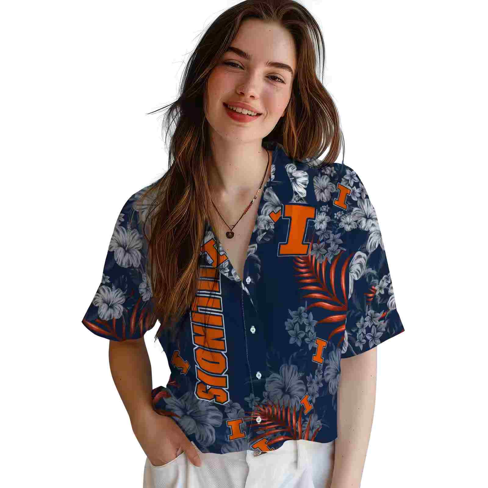 illinois fighting illini hibiscus print blue hawaiian shirt latest model